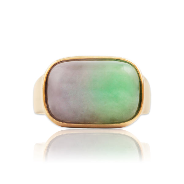 Vintage Heavy 14k Yellow Gold 10.4ct Lavender-Green Jade Bold Cabochon Ring 11.75