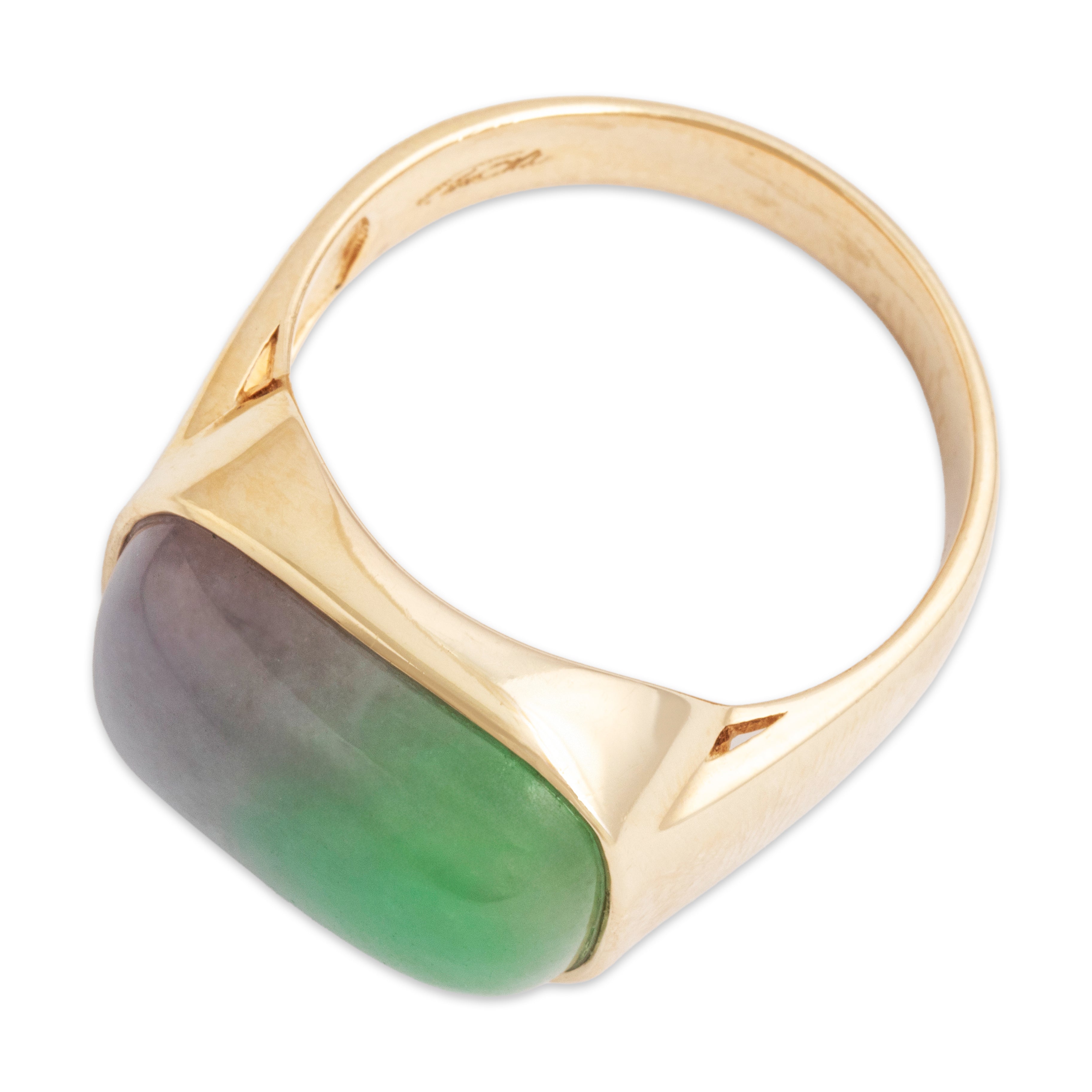 Vintage Heavy 14k Yellow Gold 10.4ct Lavender-Mint Jade Bold Cabochon Ring - Overall view