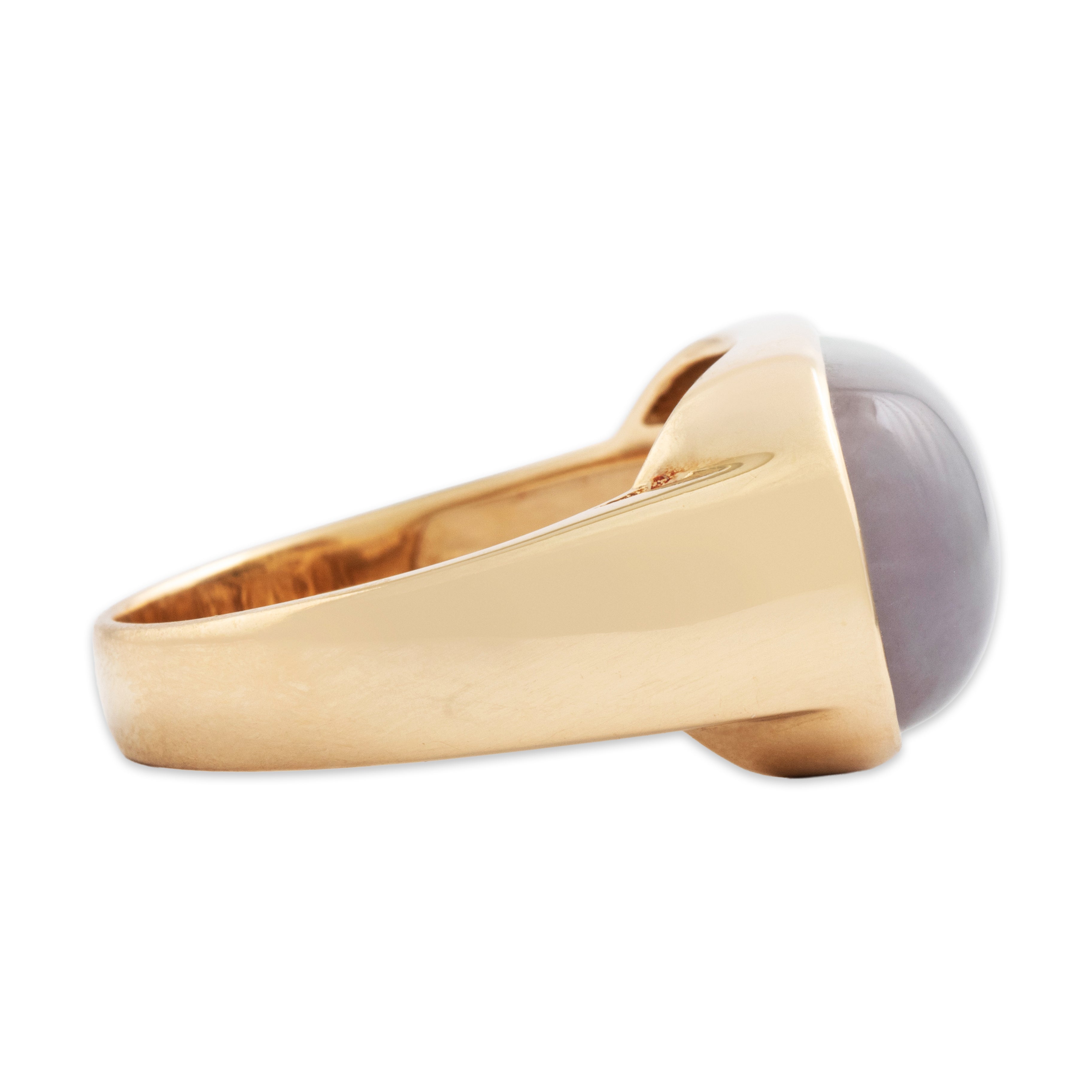 Vintage Heavy 14k Yellow Gold 10.4ct Lavender-Mint Jade Bold Cabochon Ring - Side view