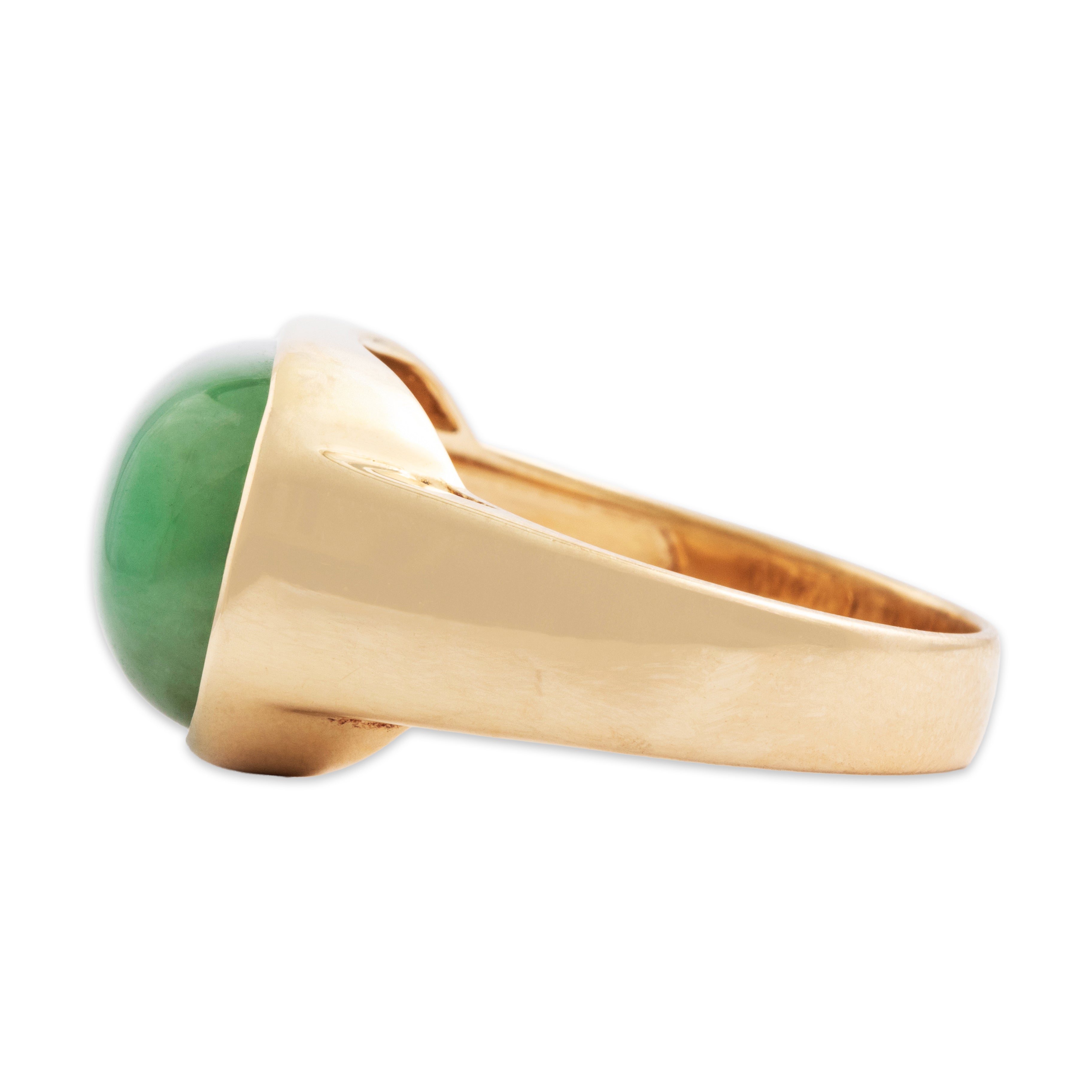 Vintage Heavy 14k Yellow Gold 10.4ct Lavender-Mint Jade Bold Cabochon Ring - Side view
