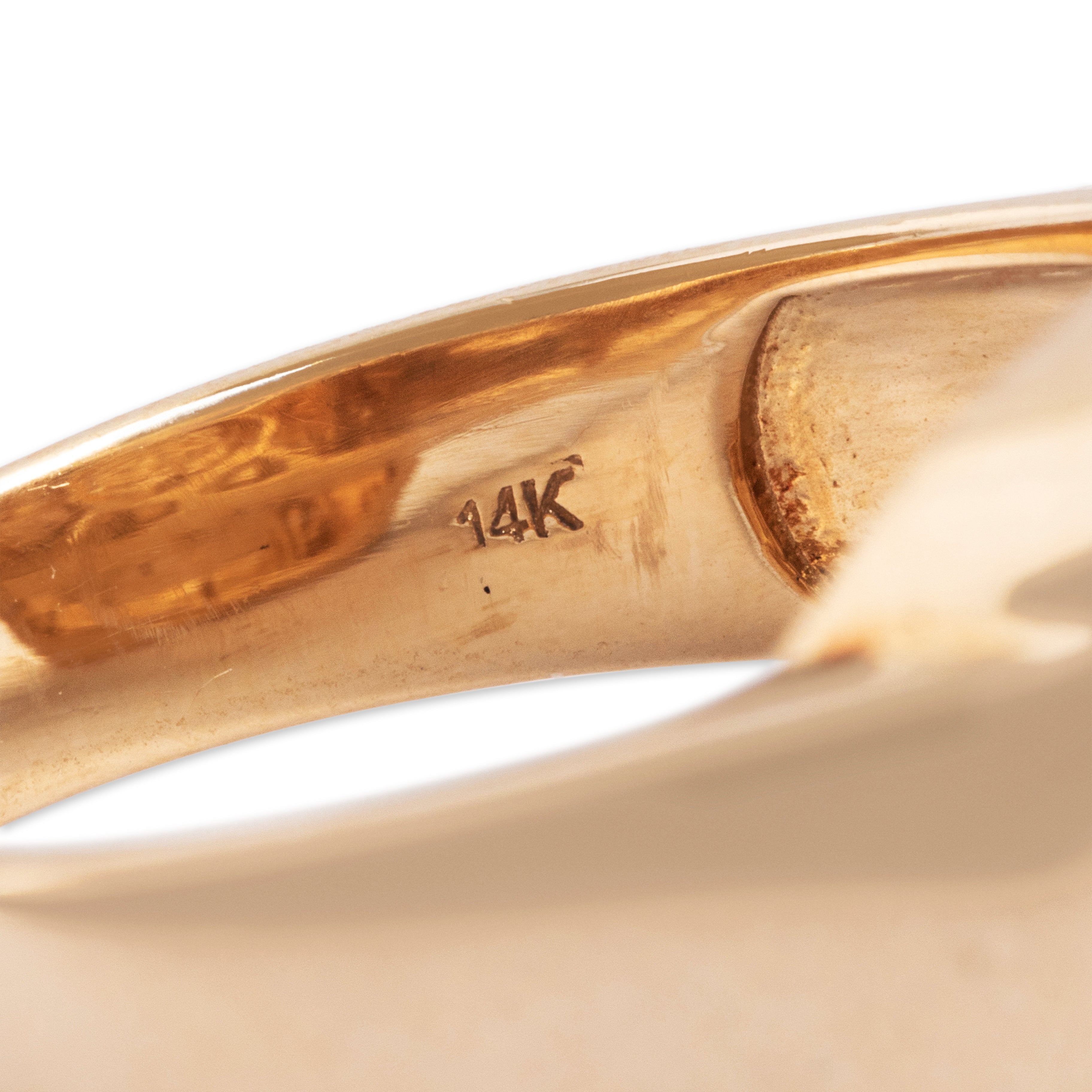 Vintage Heavy 14k Yellow Gold 10.4ct Lavender-Mint Jade Bold Cabochon Ring - Hallmark view