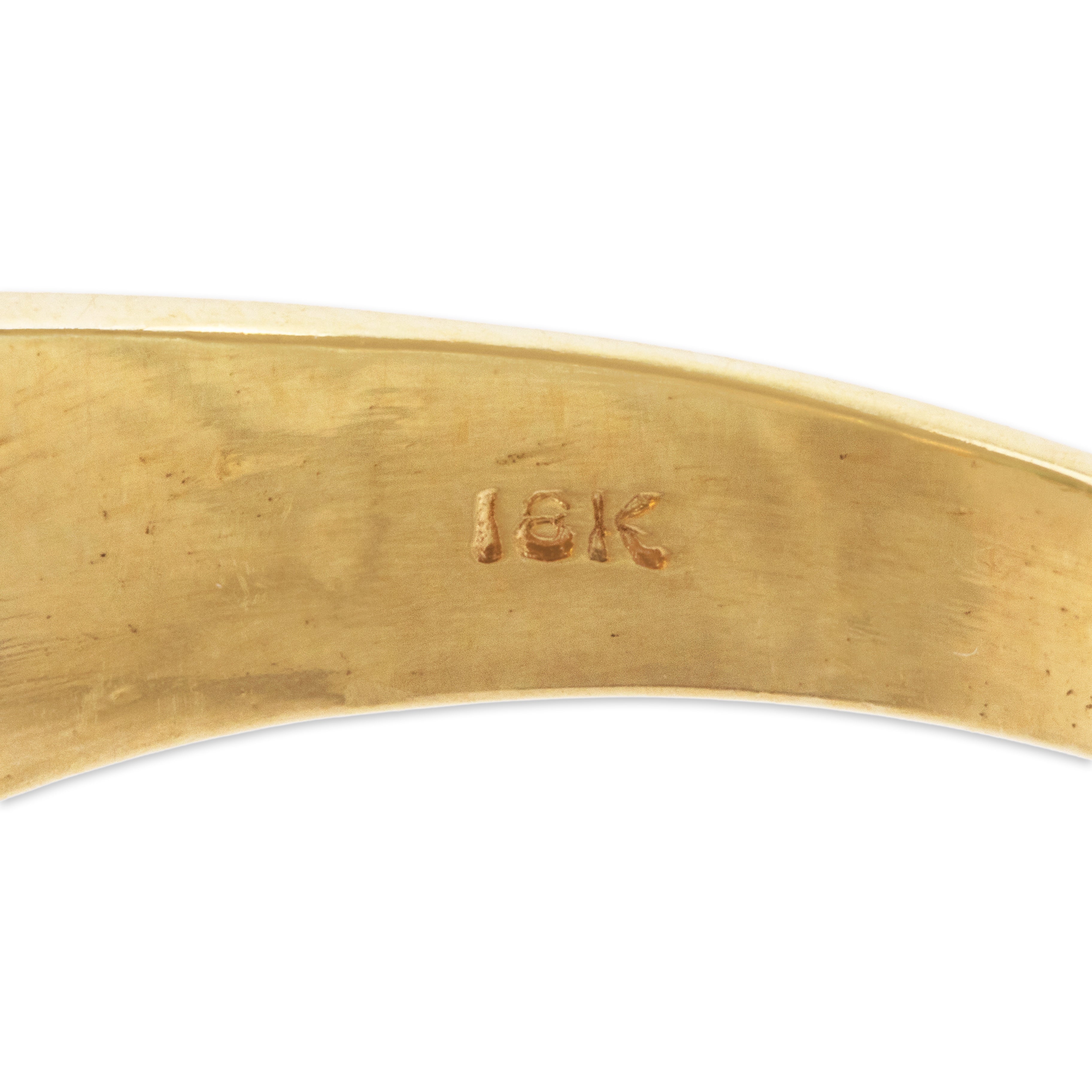 Vintage 18k Yellow Gold 1.3ct Emerald Naturalistic Textured Signet Ring  - Hallmark view