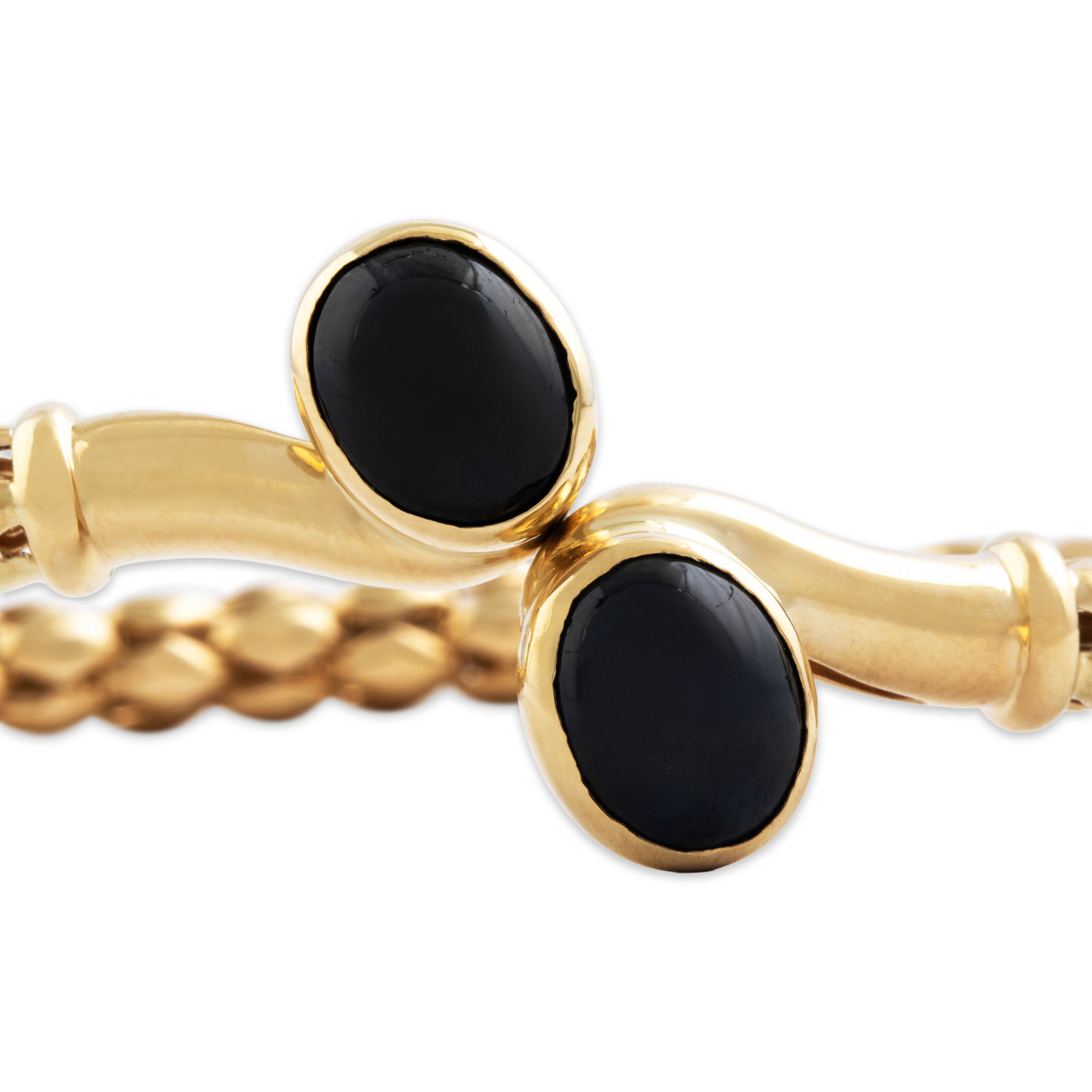 Vintage Italian 14k Yellow Gold 6.3cttw Dark Blue Sapphire Bendy Cuff Bracelet 7