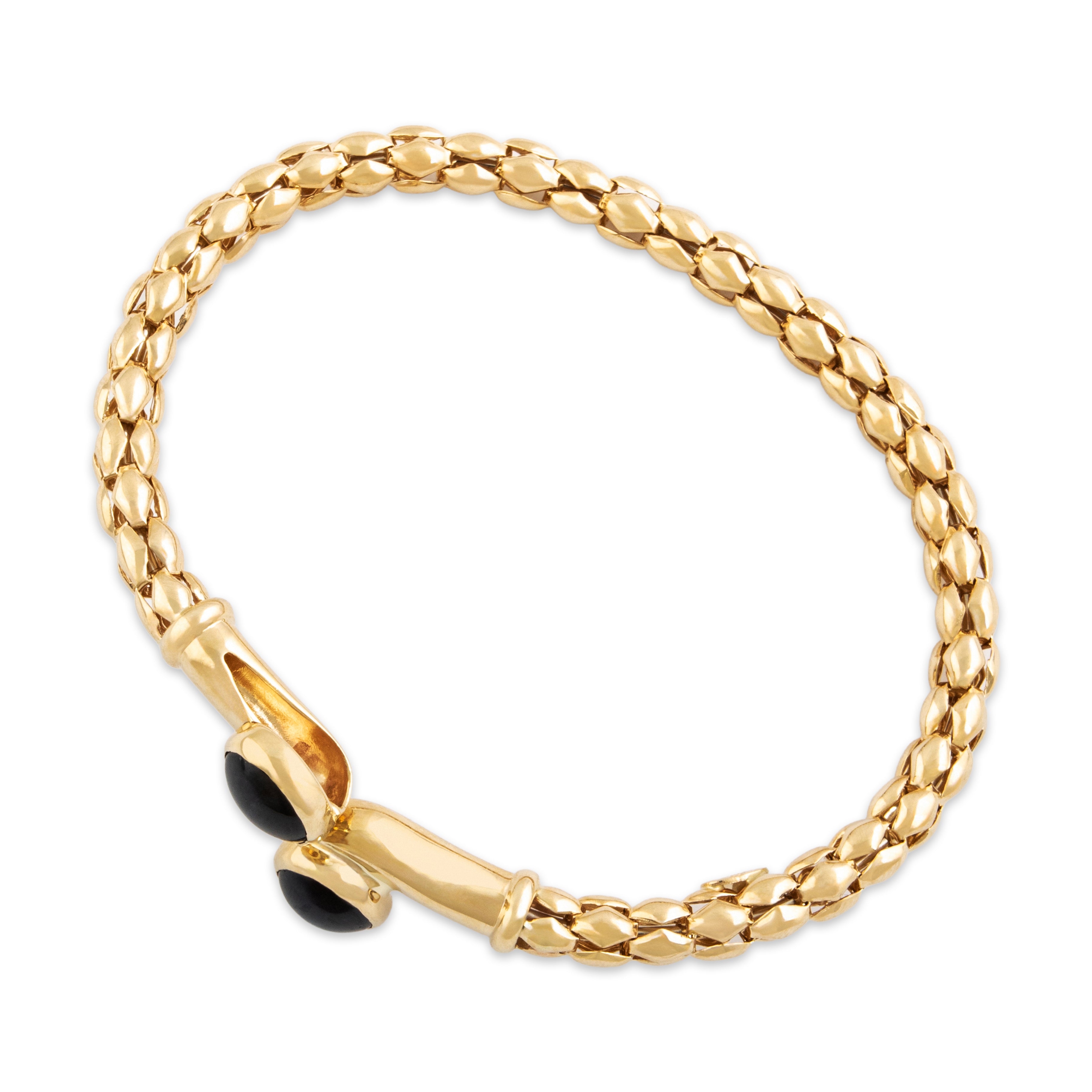 Vintage Italian 14k Yellow Gold 6.3cttw Blue Sapphire Chic Bendy Cuff Bracelet - Overall view