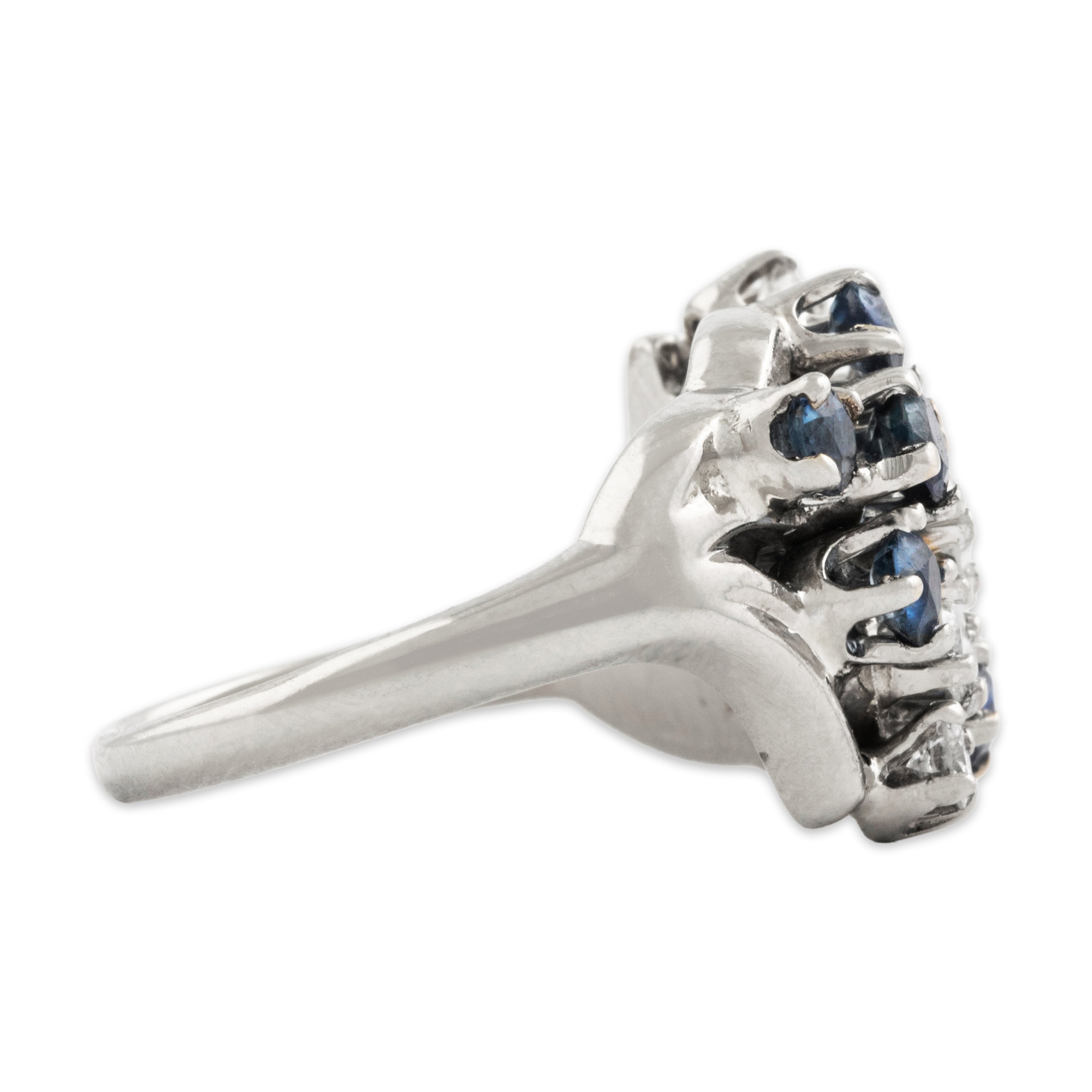 Vintage 14k White Gold Sapphire .339cttw Diamond Sparkling Diagonal Ring - Side view