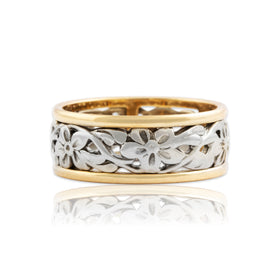 Vintage 14k White & Yellow Gold Flowering Wide Eternity Band Ring 7.75