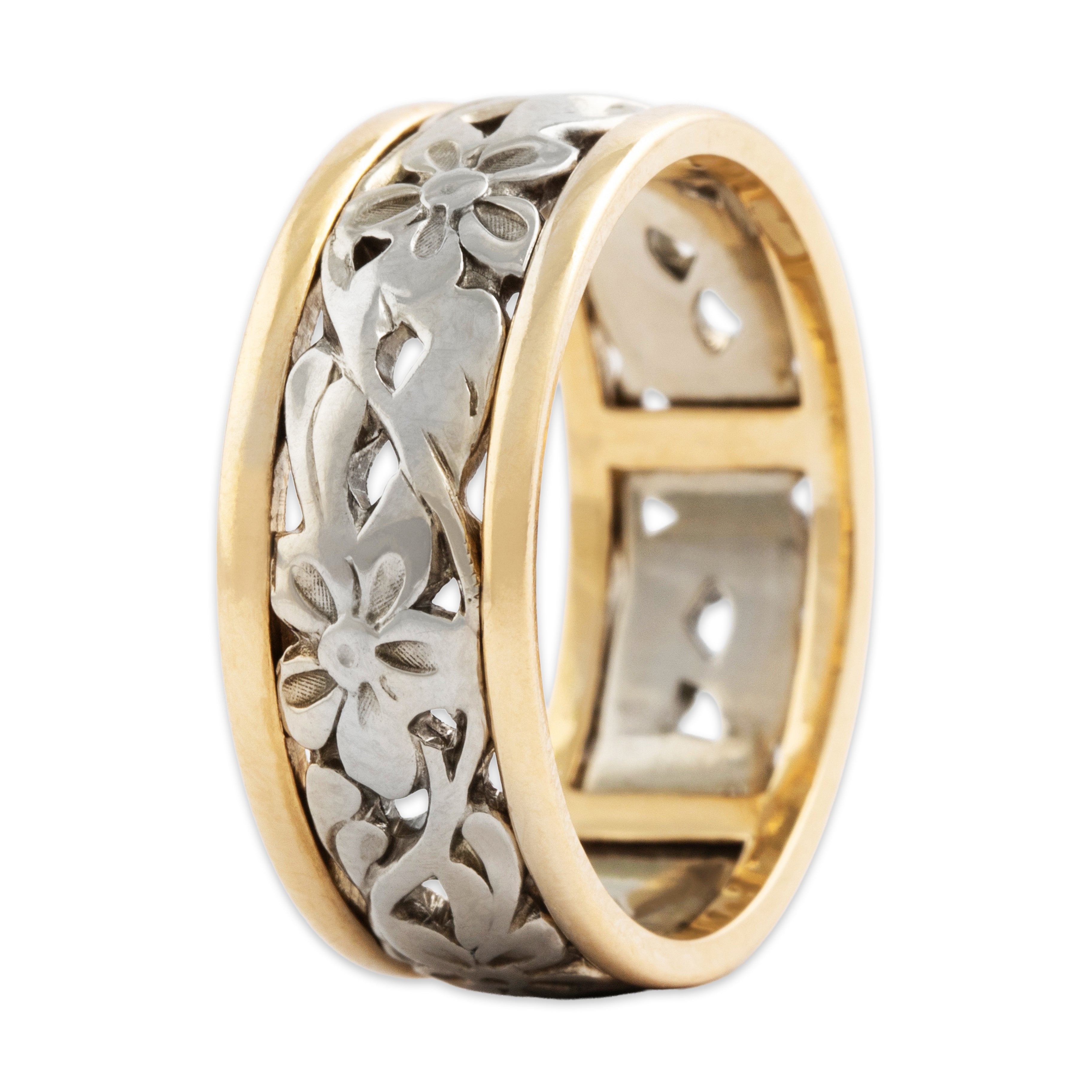 Vintage 14k White & Yellow Gold Flowering Eternity Band Ring - Overall view