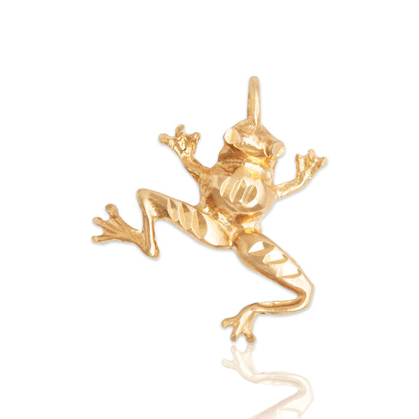 Vintage 14k Yellow Gold Lively Figural Frog Pendant
