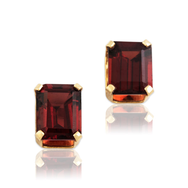 Vintage 14k Yellow Gold 4cttw Garnet Sleek Scarlet Stud Earrings