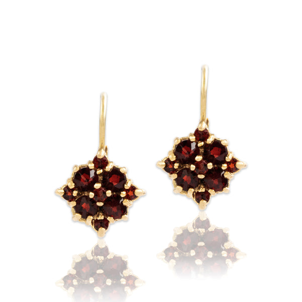 Vintage 14k Yellow Gold 1.4cttw Garnet Sparkling Scarlet Poinsettia Earrings
