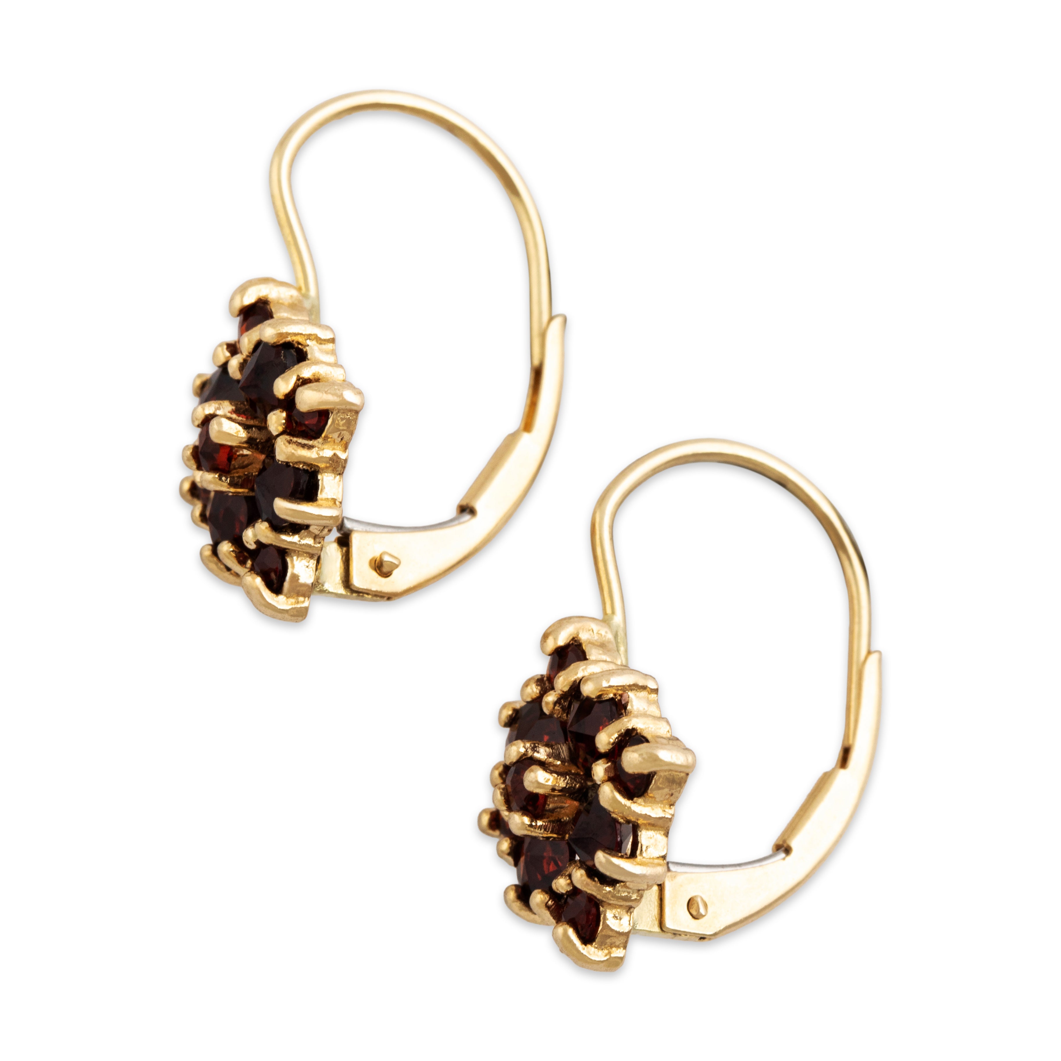 Vintage 14k Yellow Gold 1.4cttw Garnet Sparkling Scarlet Poinsettia Earrings - Side view