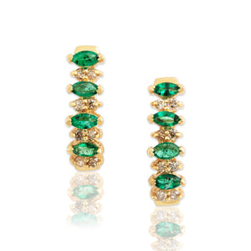 Vintage 14k Yellow Gold Emerald Diamond Lovely Alternating Ladder Stud Earrings
