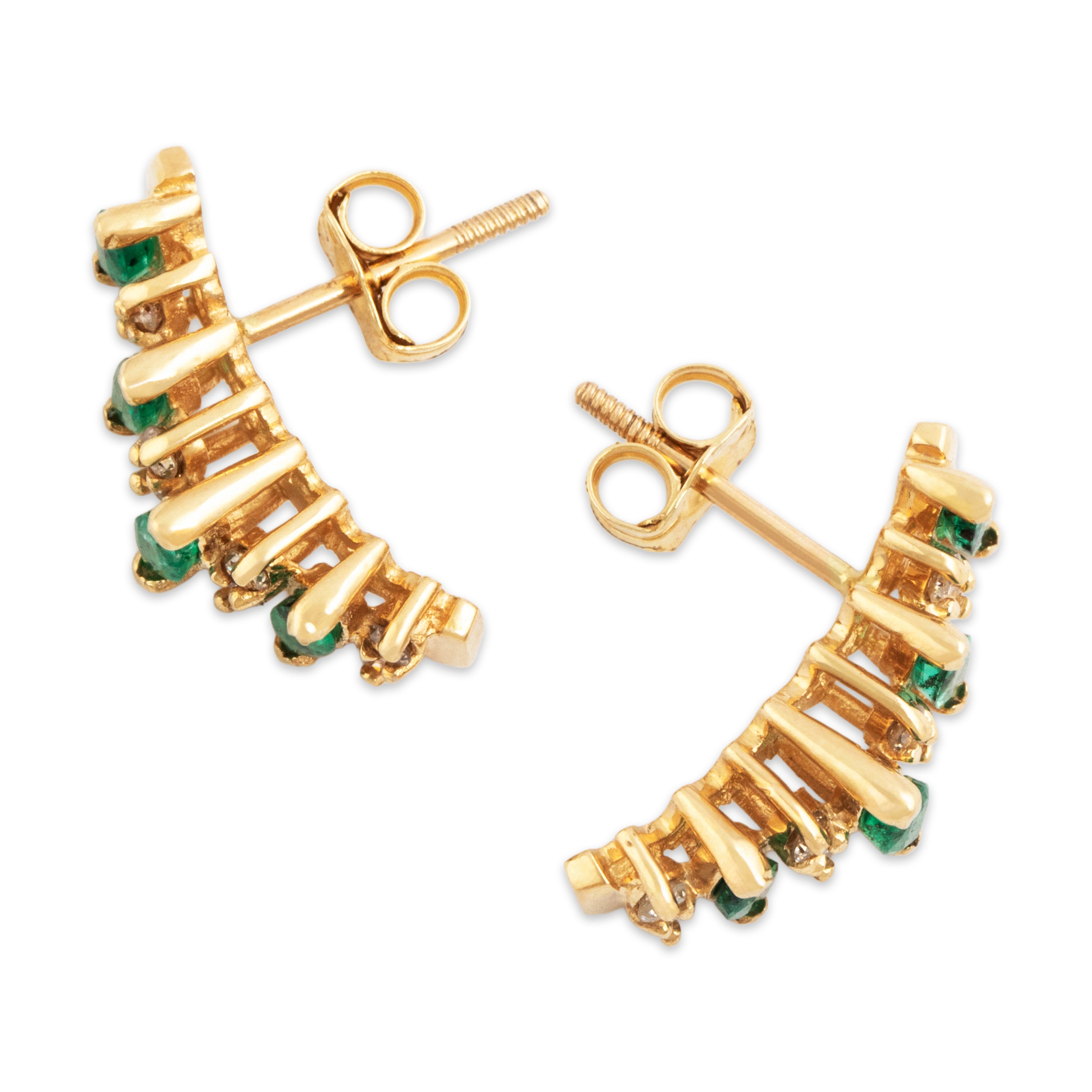 Vintage 14k Yellow Gold Emerald Diamond Lovely Alternating Ladder Stud Earrings - Side view