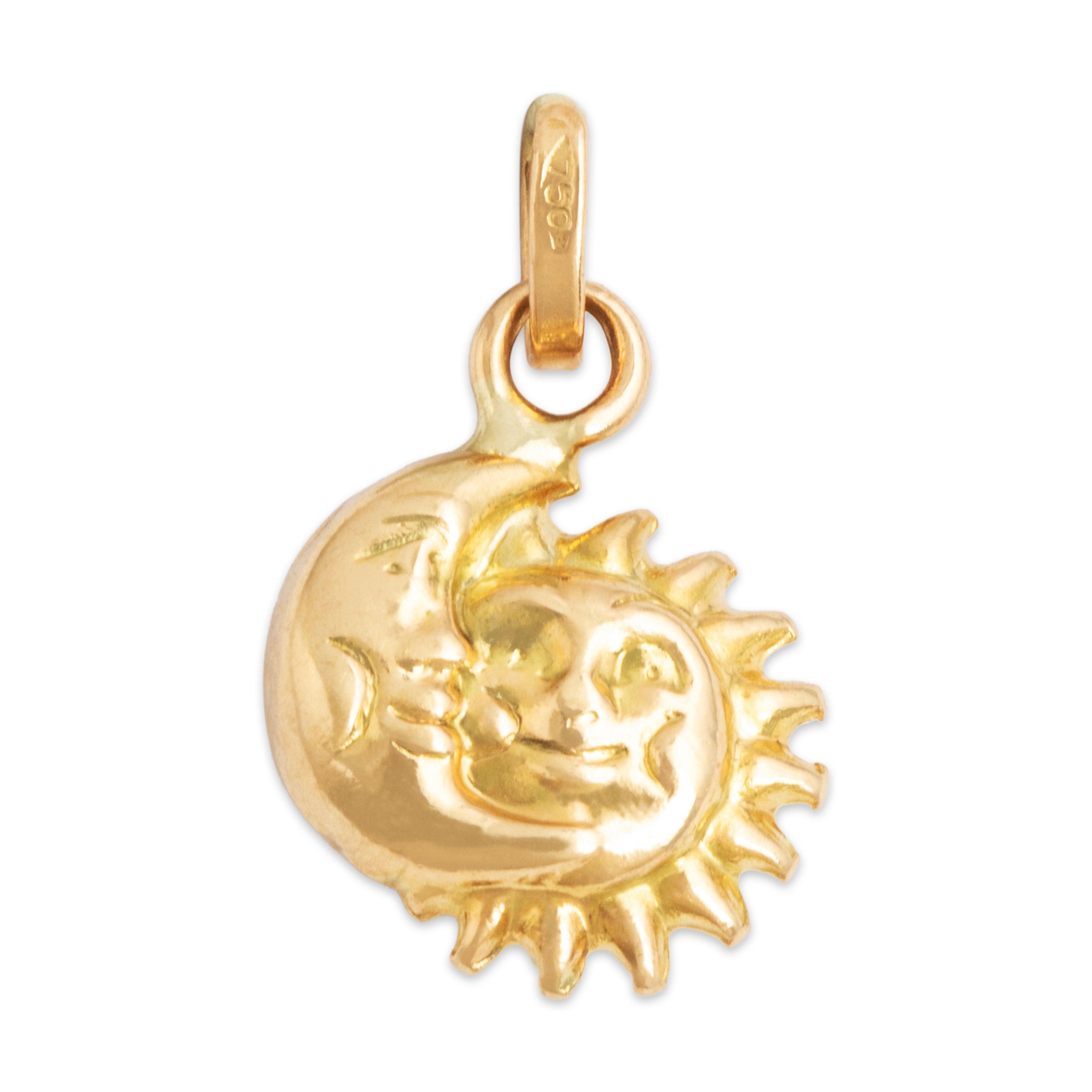 Vintage Small 18k Yellow Gold Sweet Celestial Sun & Moon Charm / Pendant -Overall view