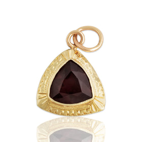 Antique 14k Yellow Gold 1ct Garnet Lovely Triangle Charm / Pendant