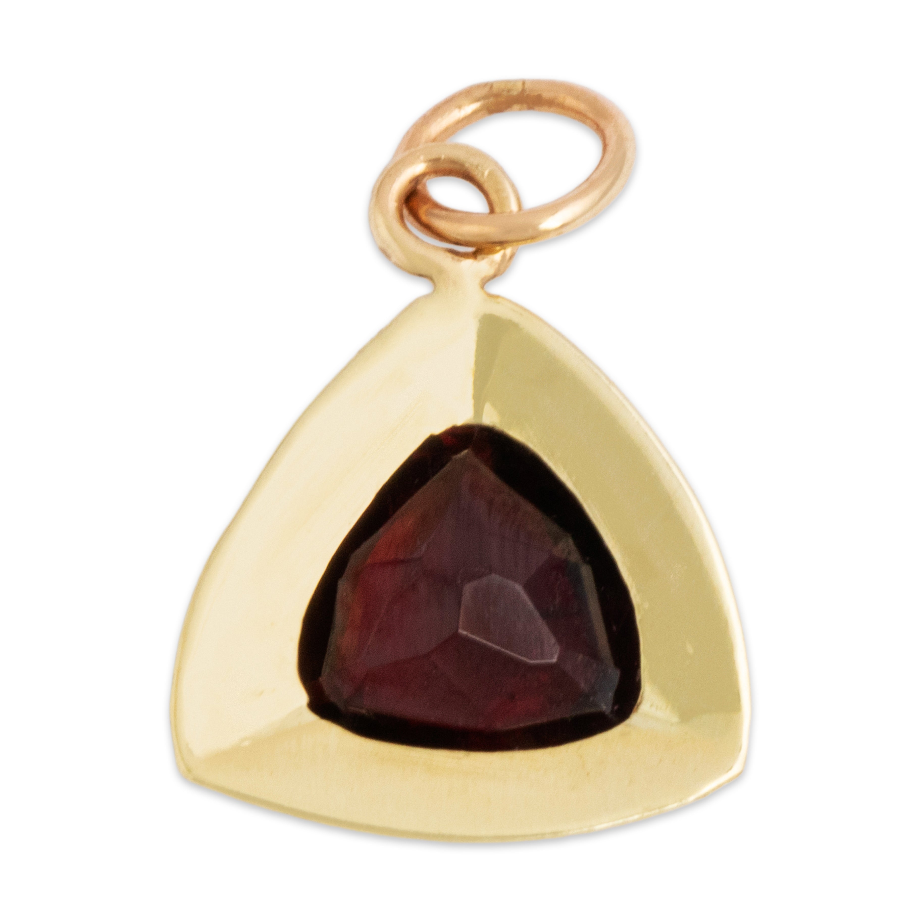 Antique 14k Yellow Gold 1ct Garnet Detailed Border Triangle Charm / Pendant - Back view