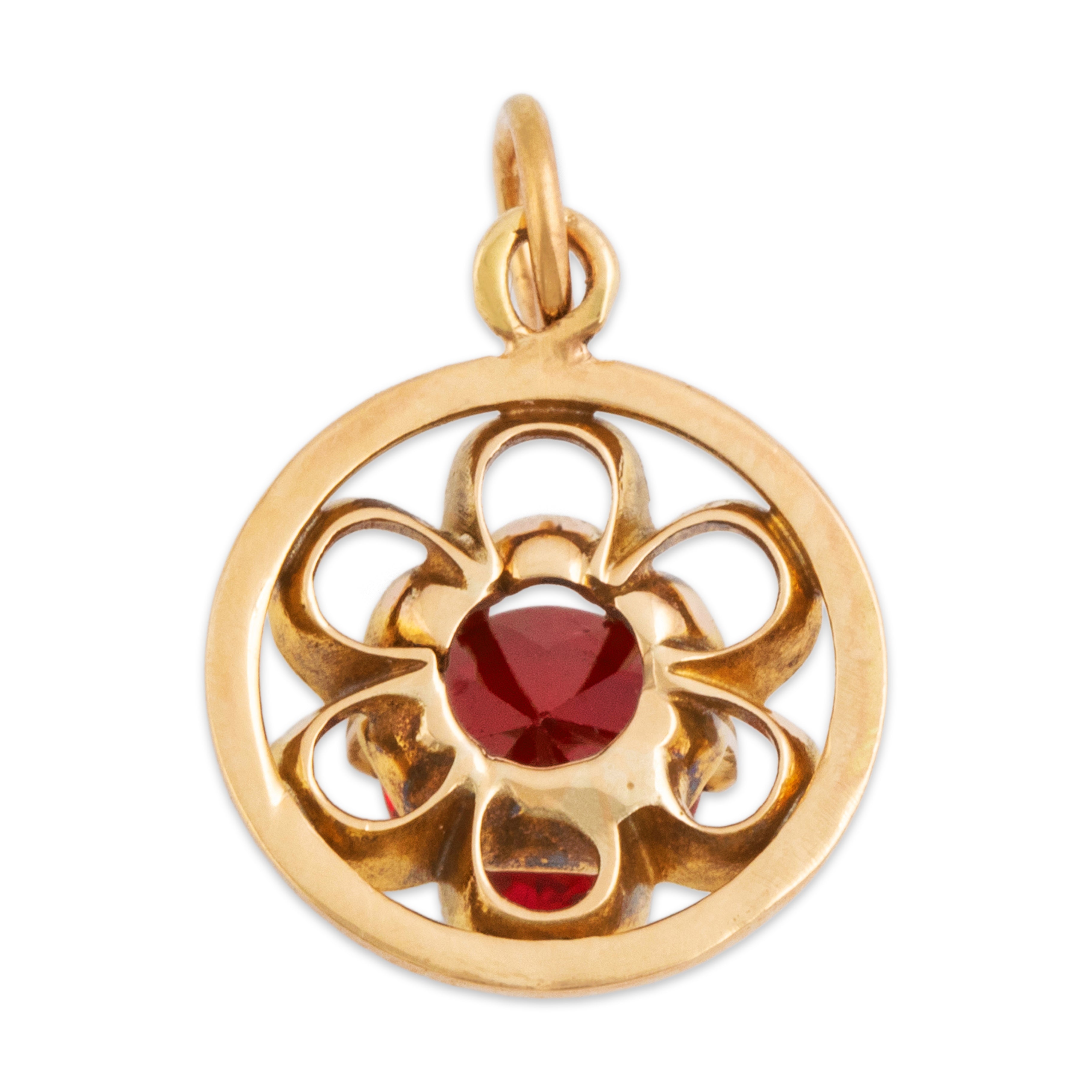 Antique 14k Rosy Yellow Gold 1ct Synthetic Ruby Bright Buttercup Charm / Pendant