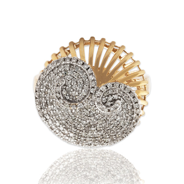 Vintage 14k Yellow Gold 1.06cttw Diamond Pavé Swirl Statement Ring 7.75