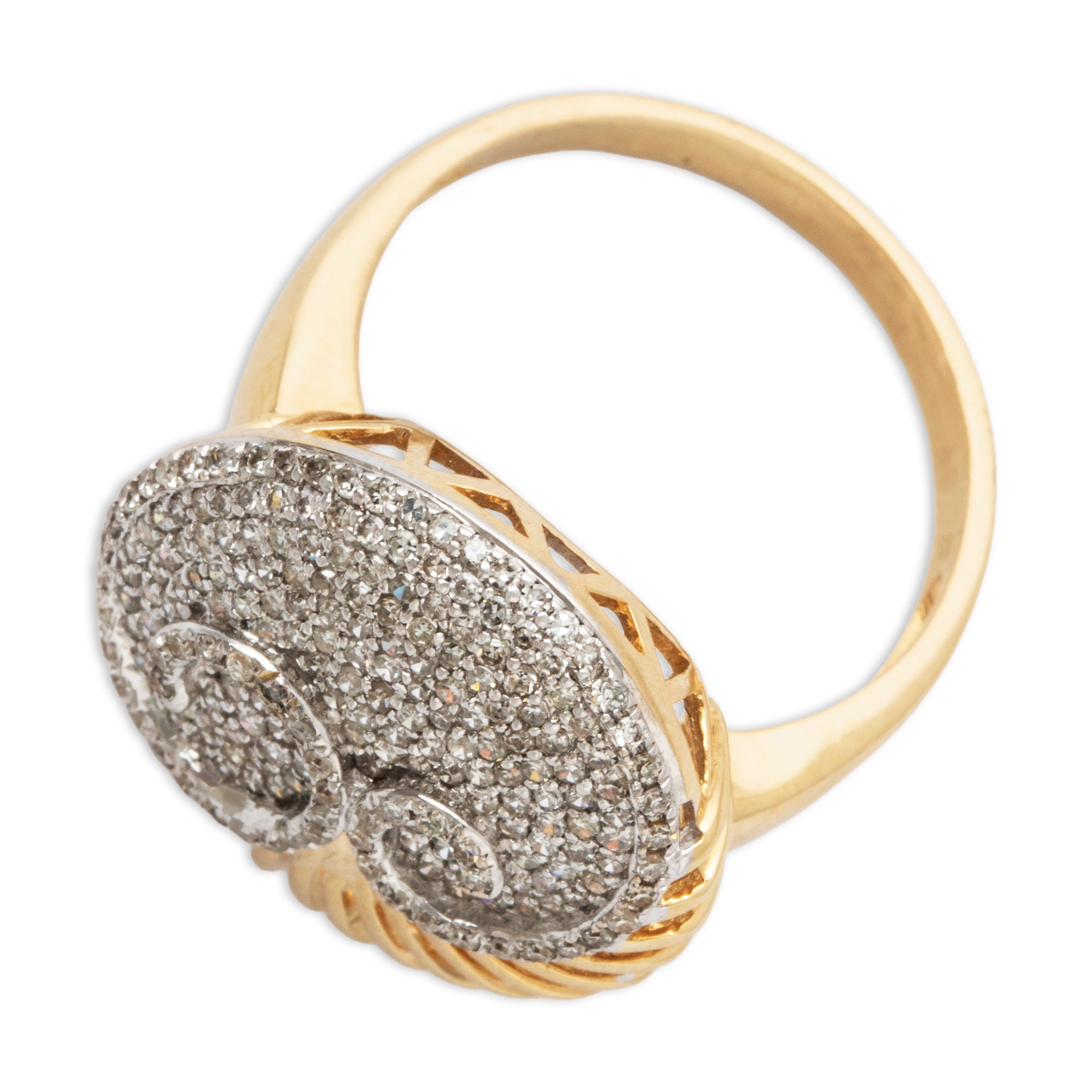 Vintage 14k Yellow Gold 1.06cttw Diamond Pavé Swirl Statement Ring 7.75