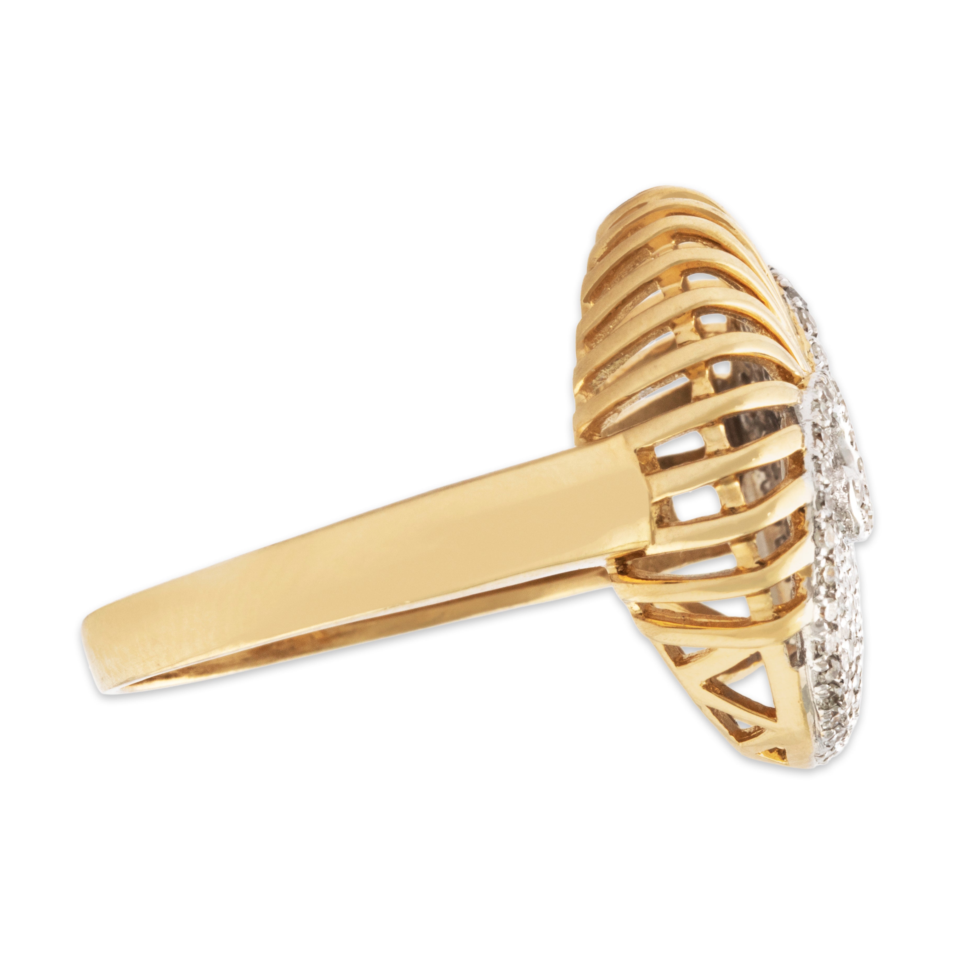 Vintage 14k Yellow Gold 1.06cttw Diamond Pavé Swirl Statement Ring - Side view