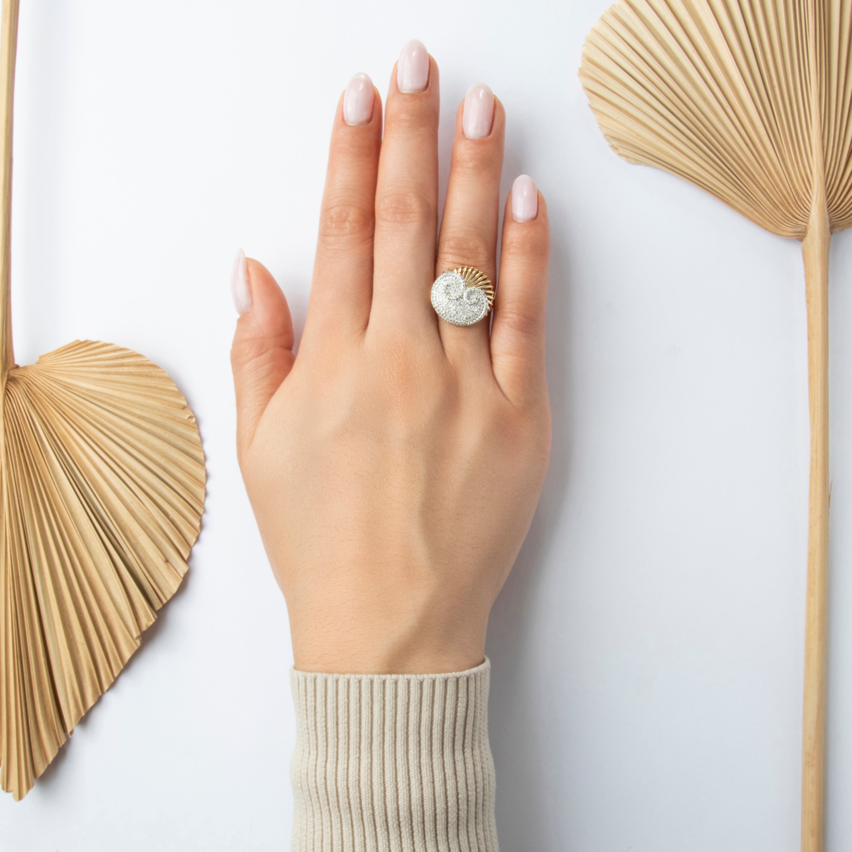 Vintage 14k Yellow Gold 1.06cttw Diamond Pavé Swirl Statement Ring - On model view