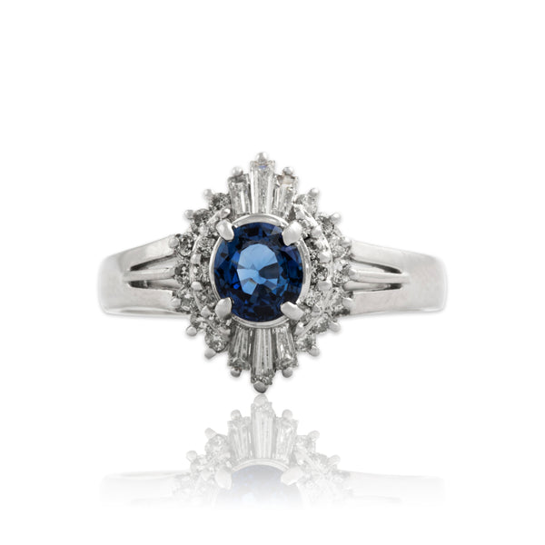 Vintage Platinum .62ct Blue Sapphire .48cttw Diamond Dazzling Halo Ring 7.00