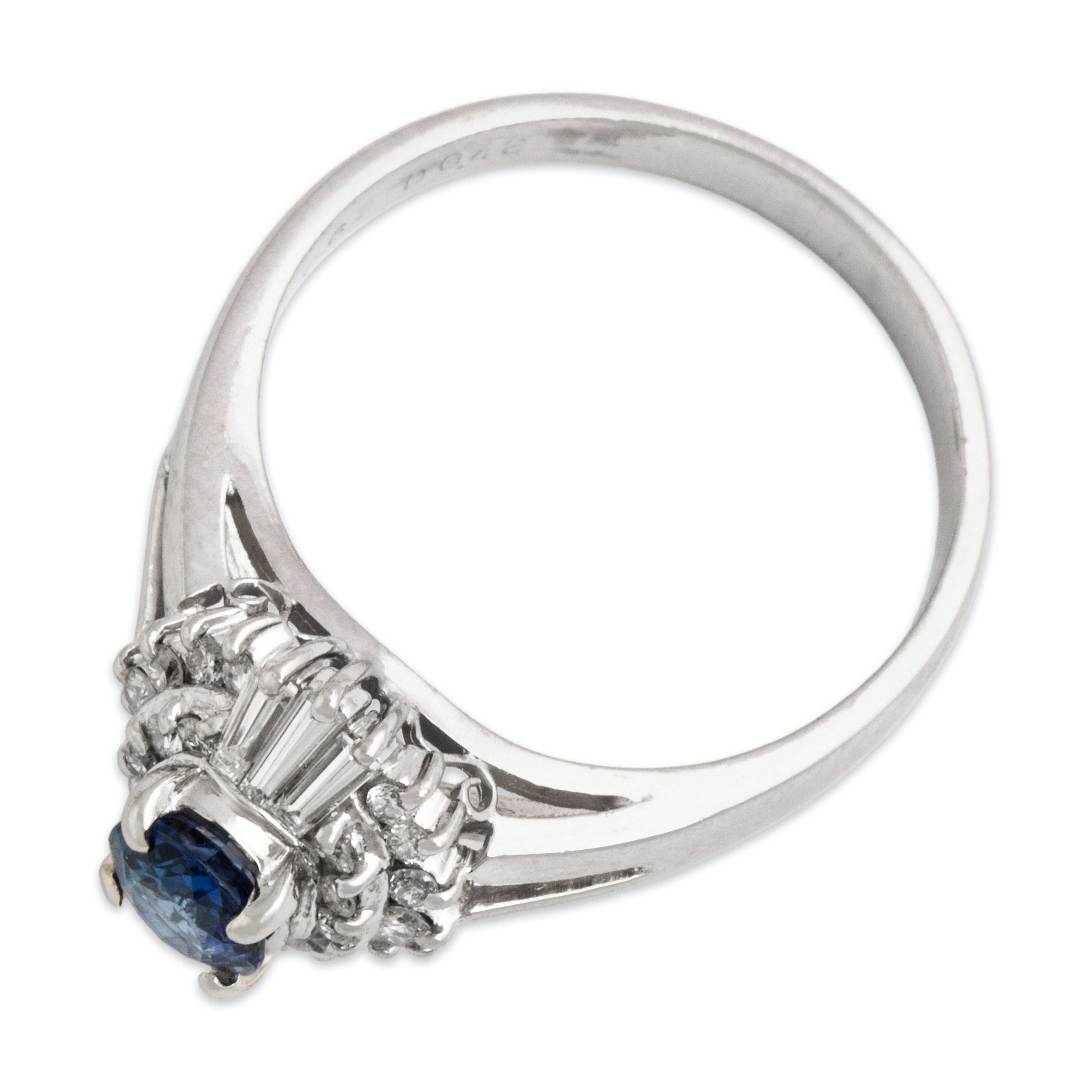 Vintage Platinum Blue Sapphire .48cttw Diamond Dazzling Stacked Halo Ring - Overall view