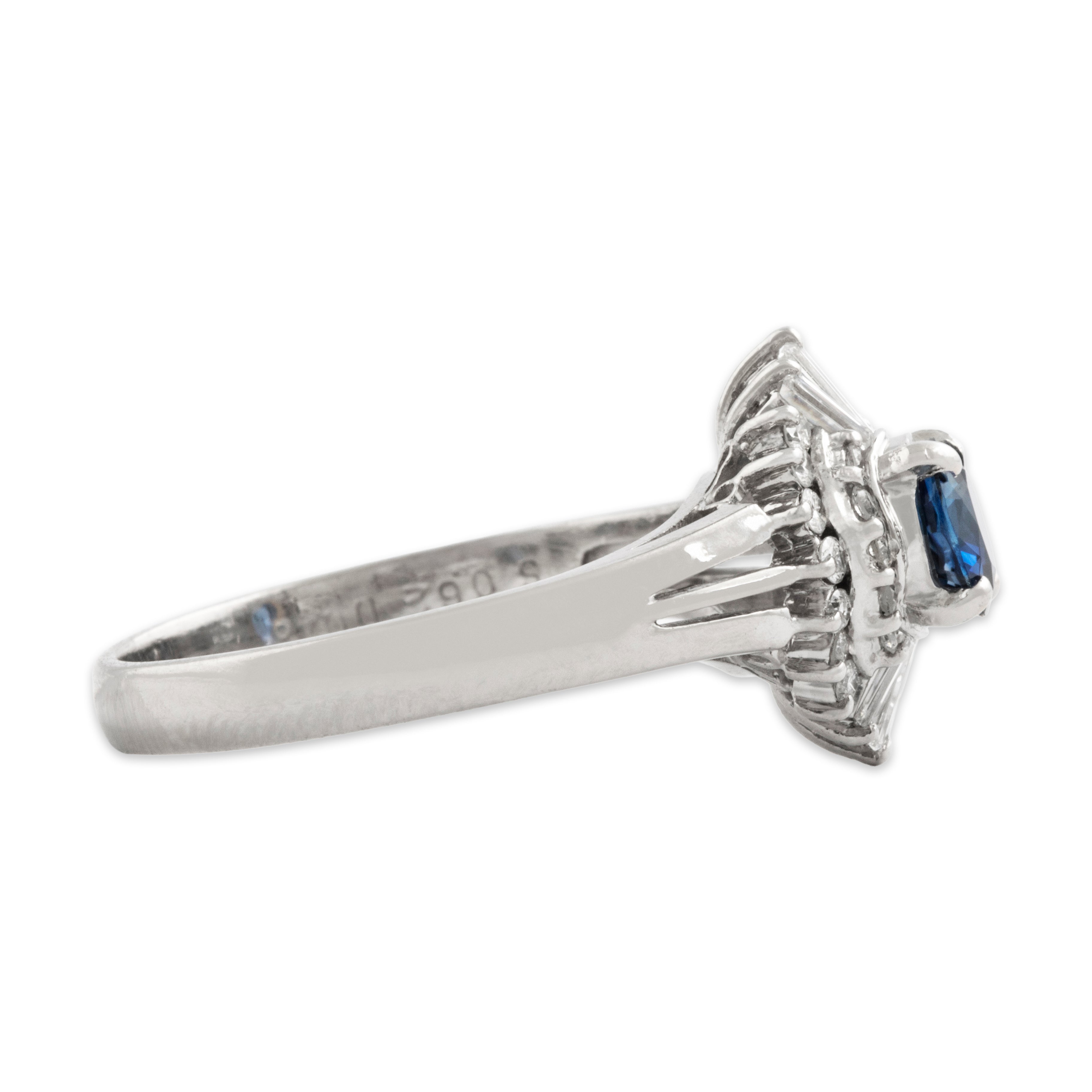 Vintage Platinum Blue Sapphire .48cttw Diamond Dazzling Stacked Halo Ring - Side view