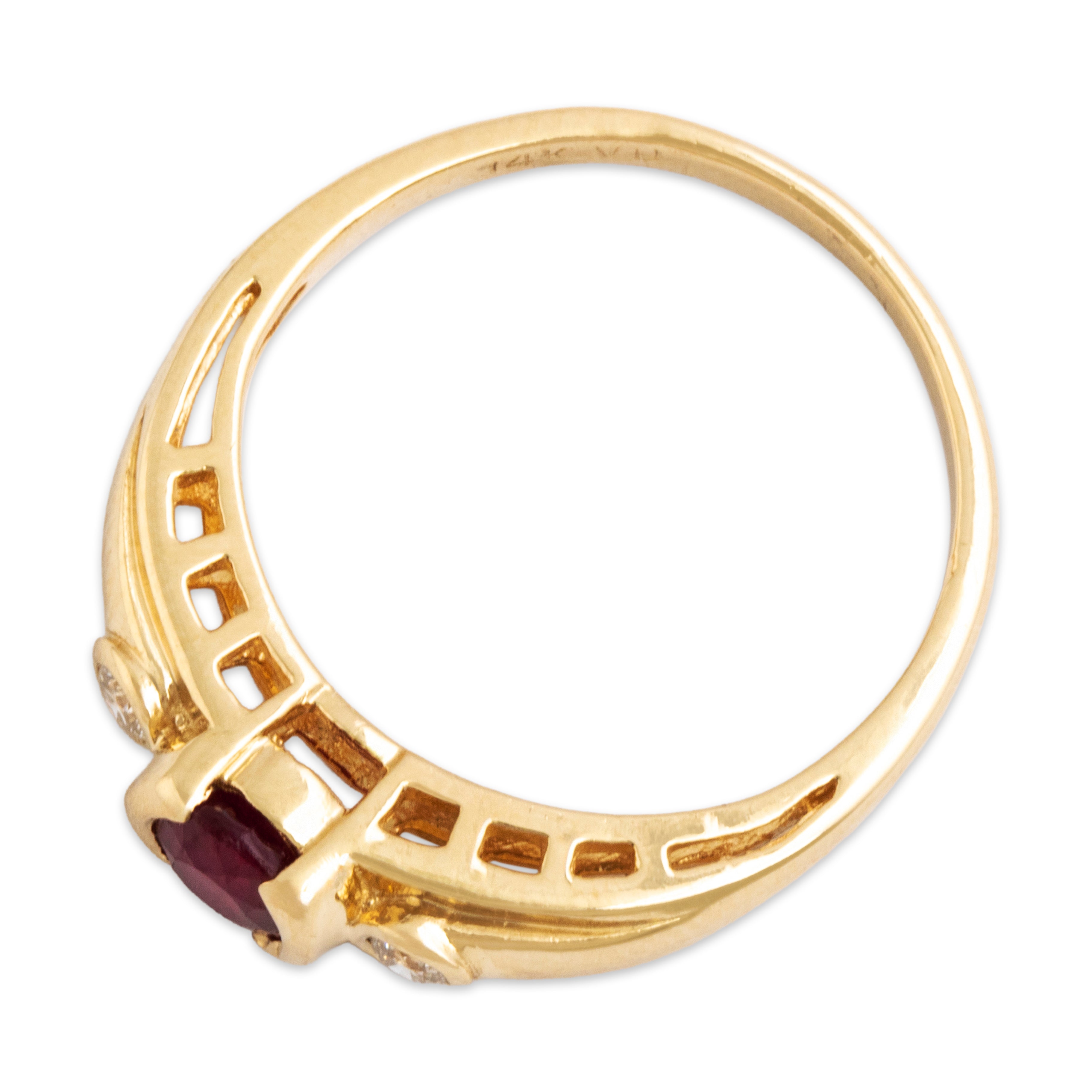 Vintage 14k Yellow Gold Ruby Diamond Pretty Bezel Trio Ring - Overall view