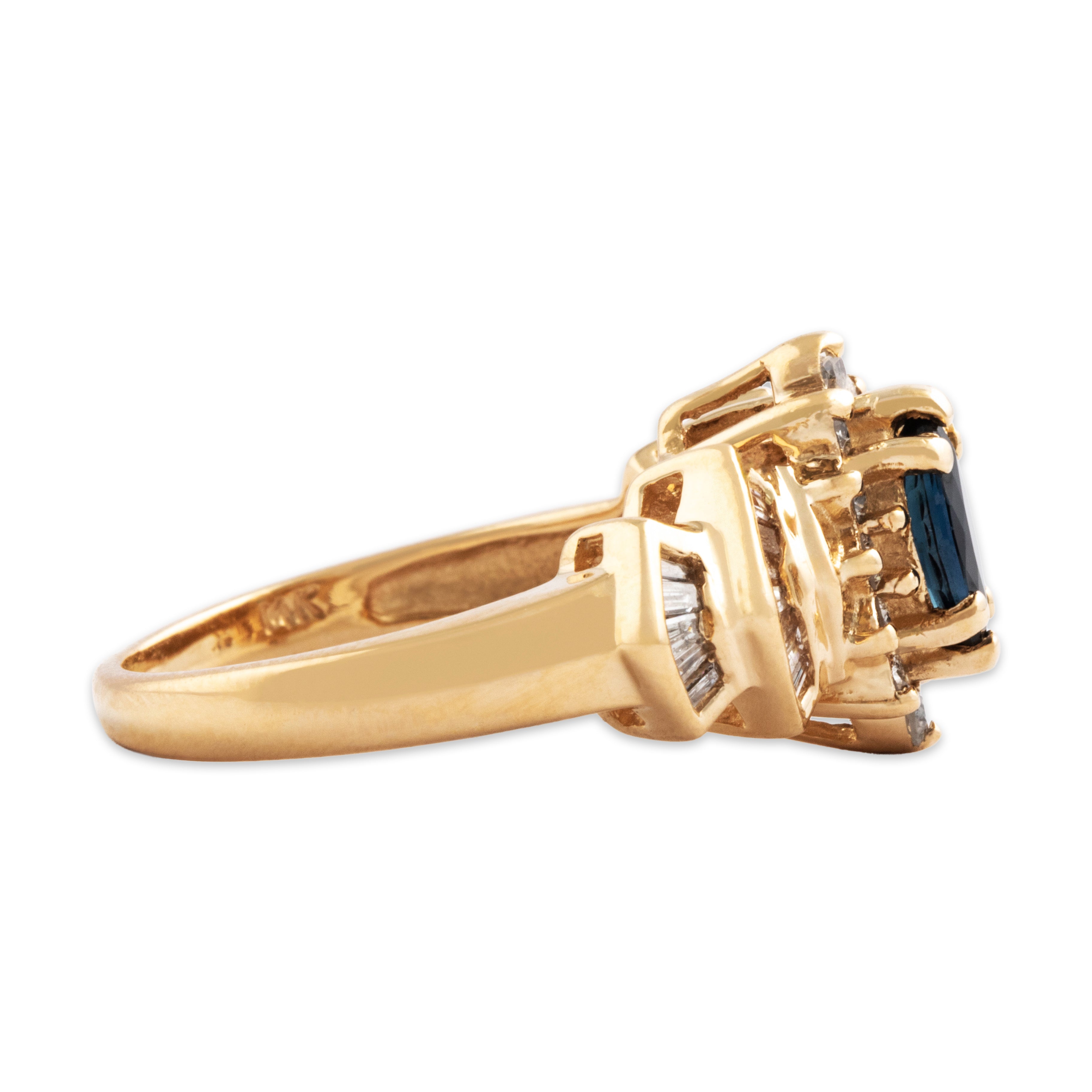 Vintage 14k Yellow Gold Sapphire Diamond Step Shoulder Marquise Ring - Side view