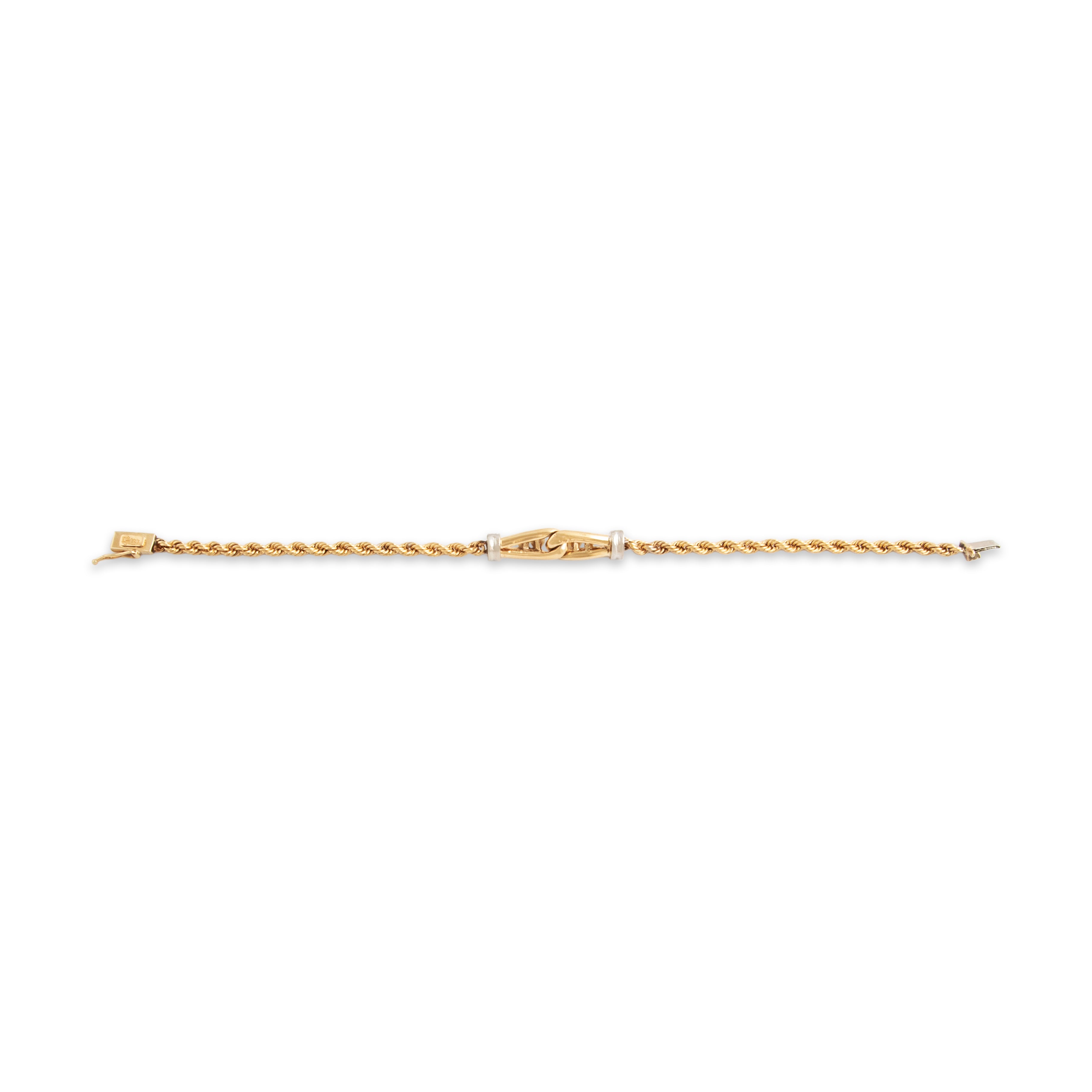 Vintage 14k Yellow Gold Pearl Diamond Rope Chain Buckle Bracelet - Back view