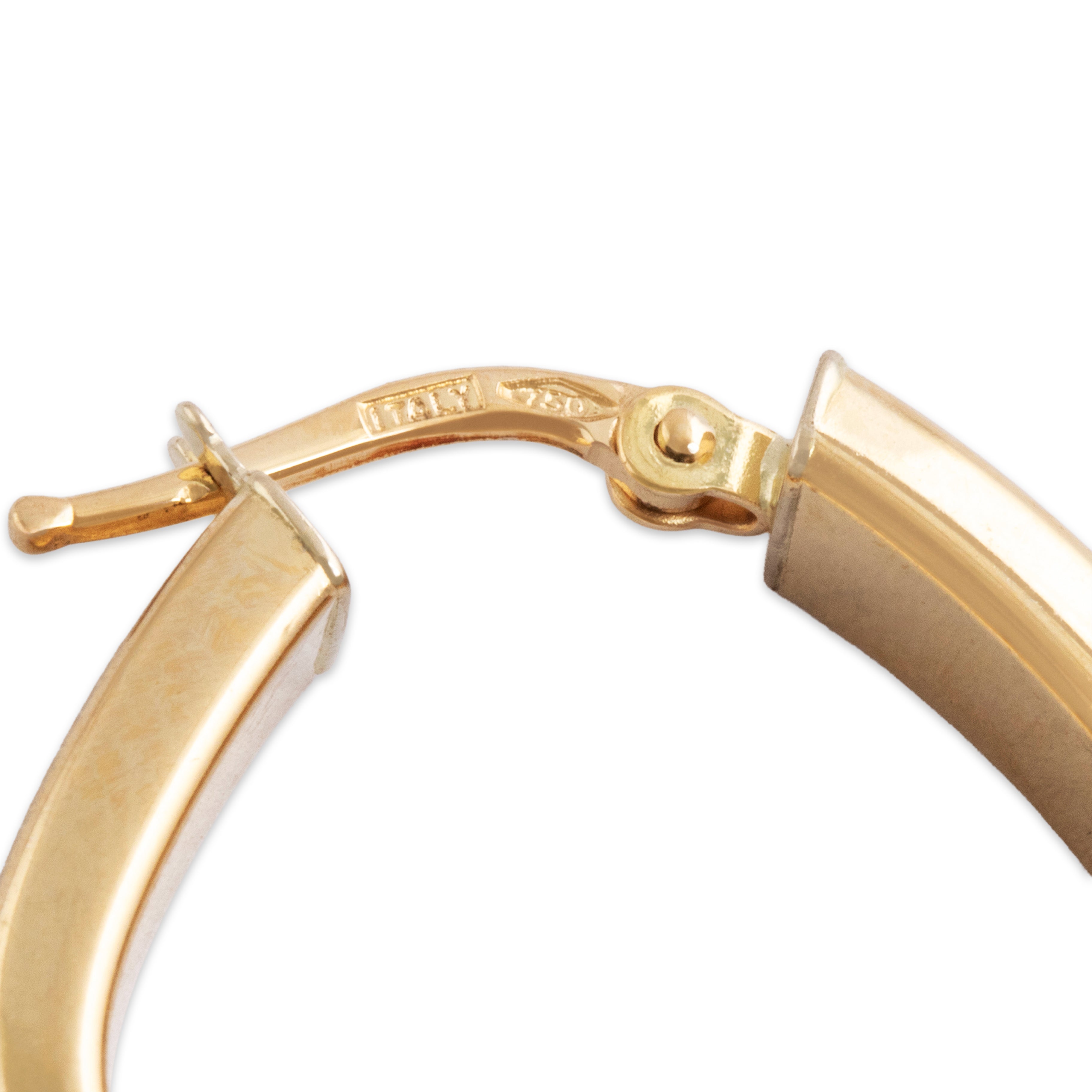 Vintage Italian 18k Yellow Gold Rounded Square Hoop Earrings - Hallmark view