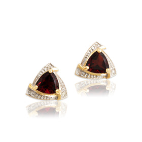 Vintage 10k Yellow & White Gold 2cttw Garnet Diamond Trilliant Stud Earrings