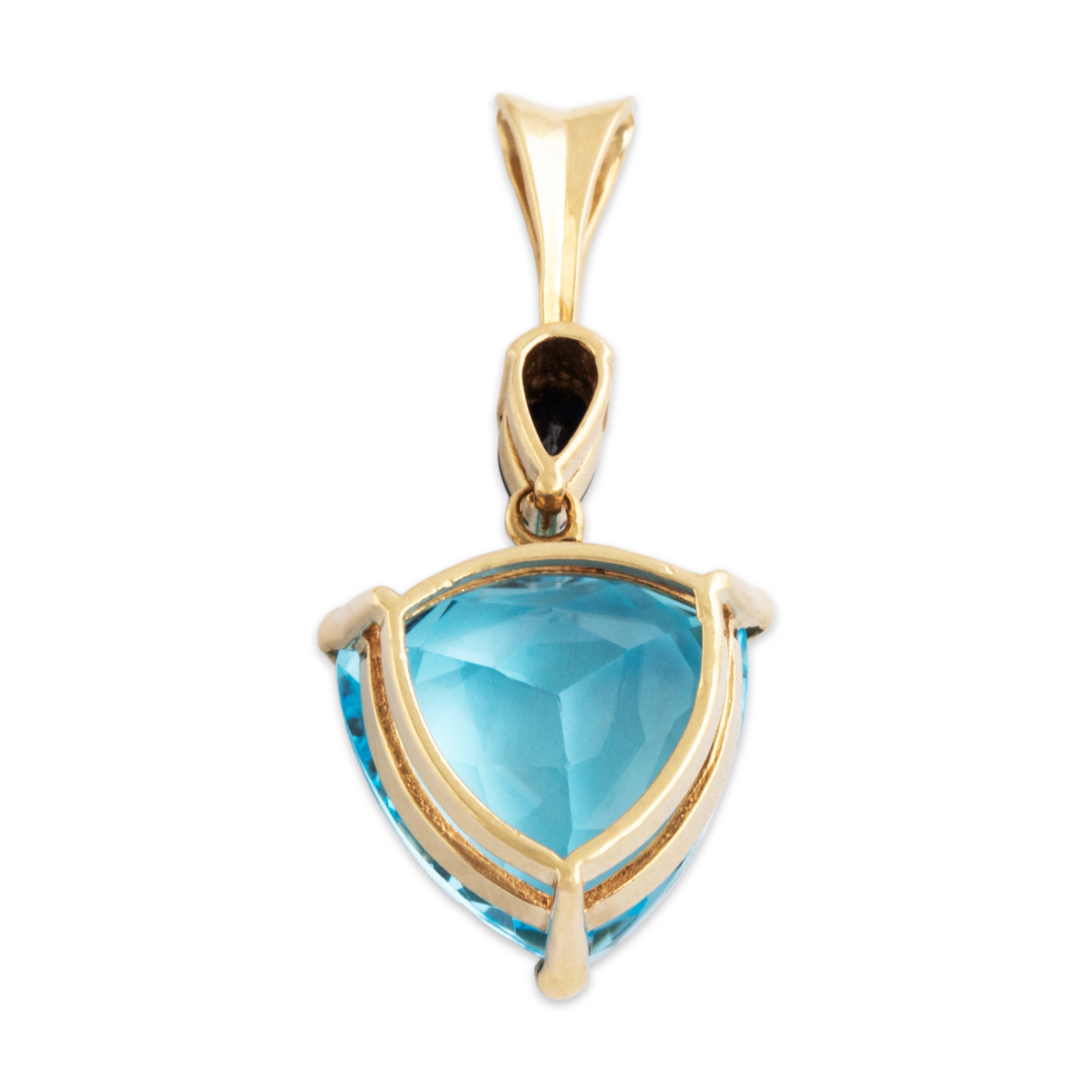 Vintage 14k Yellow Gold Blue Topaz Dark Blue Sapphire Bright Trilliant Pendant - Back view