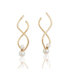 Vintage Large 14k Yellow Gold Pearl Spinning Twist Drop Earrings