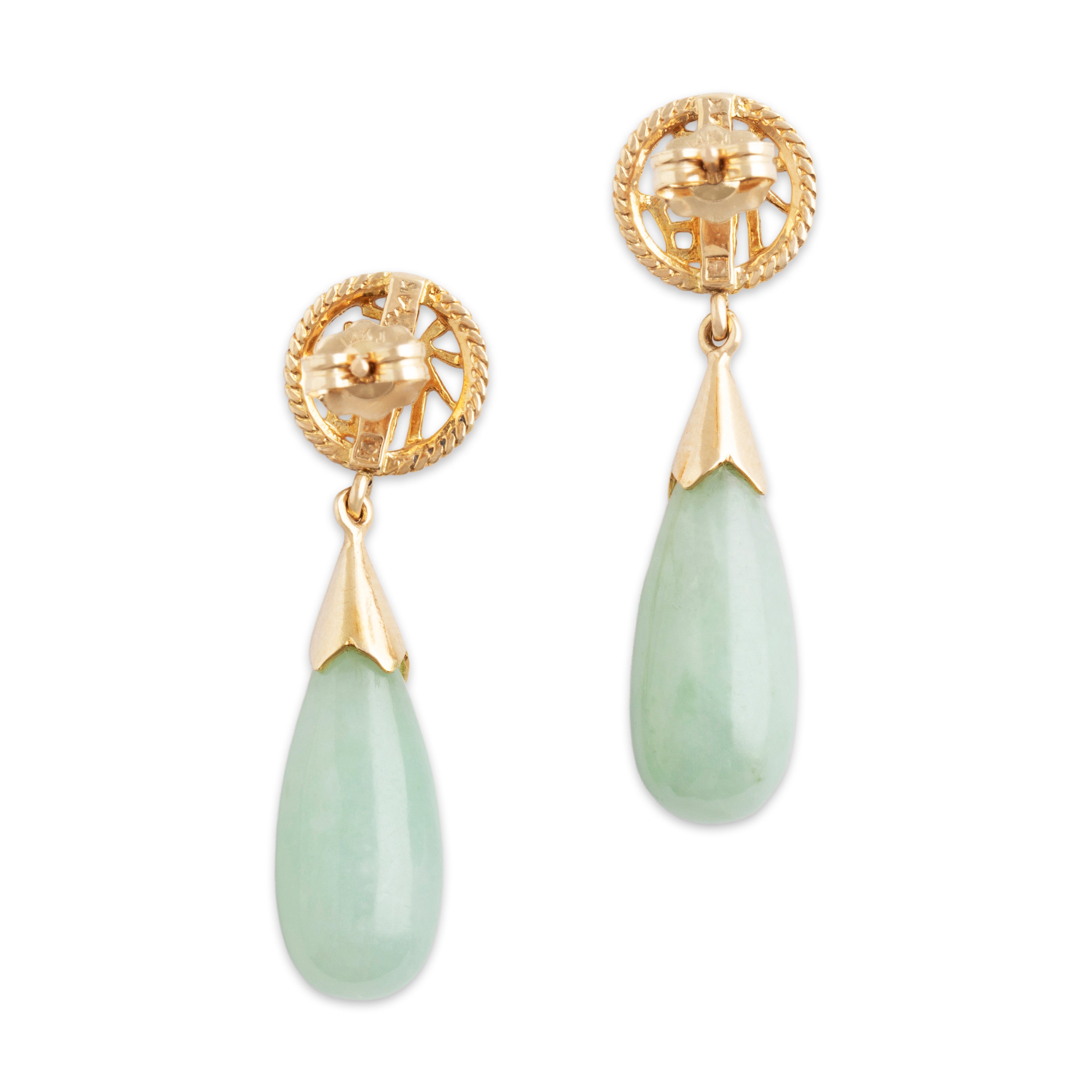 Vintage 14k Yellow Gold 12cttw Jade Elegant Drop Dangle Earrings