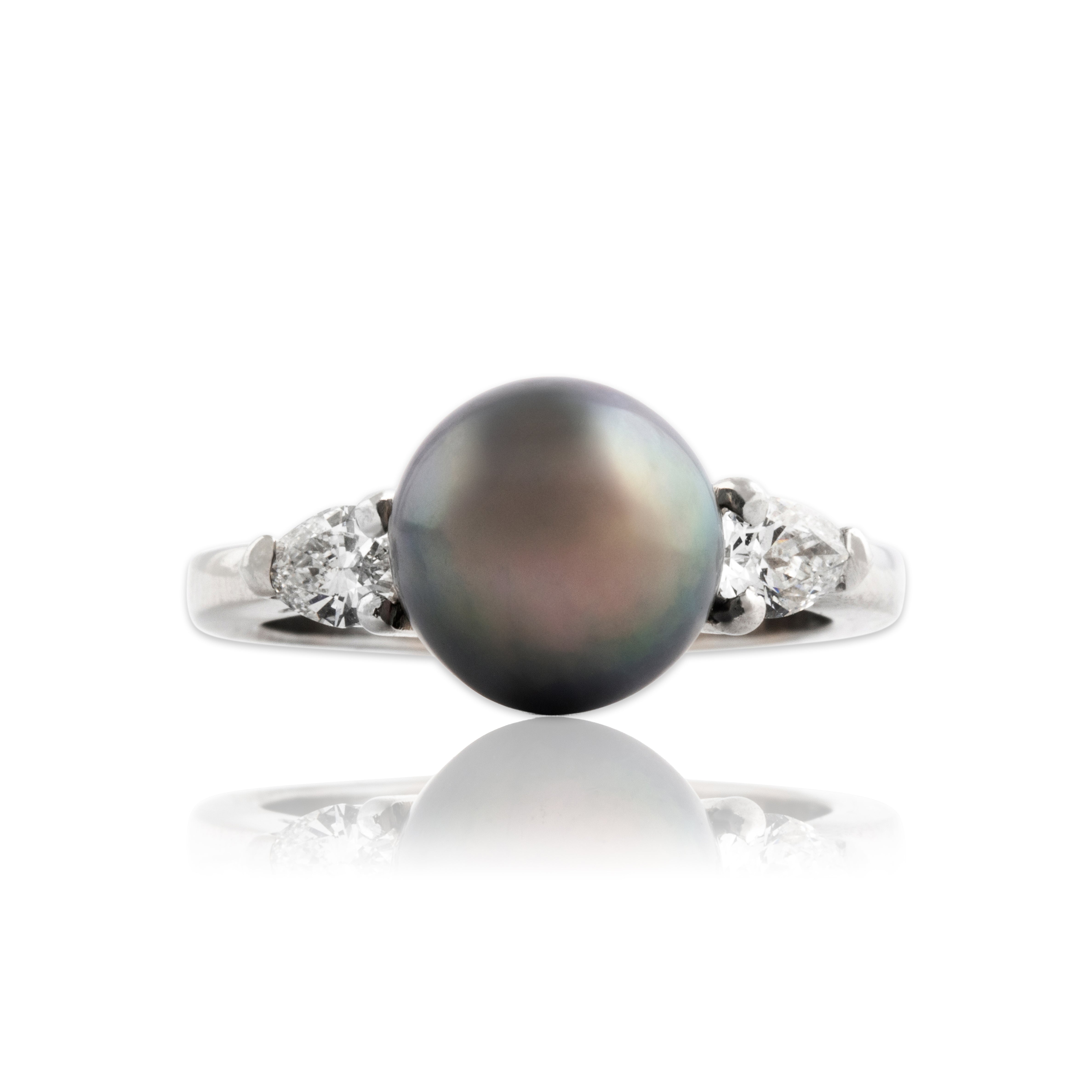 Vintage Platinum Tahitian Pearl Diamond Luminous Pear Accent Ring 7.00