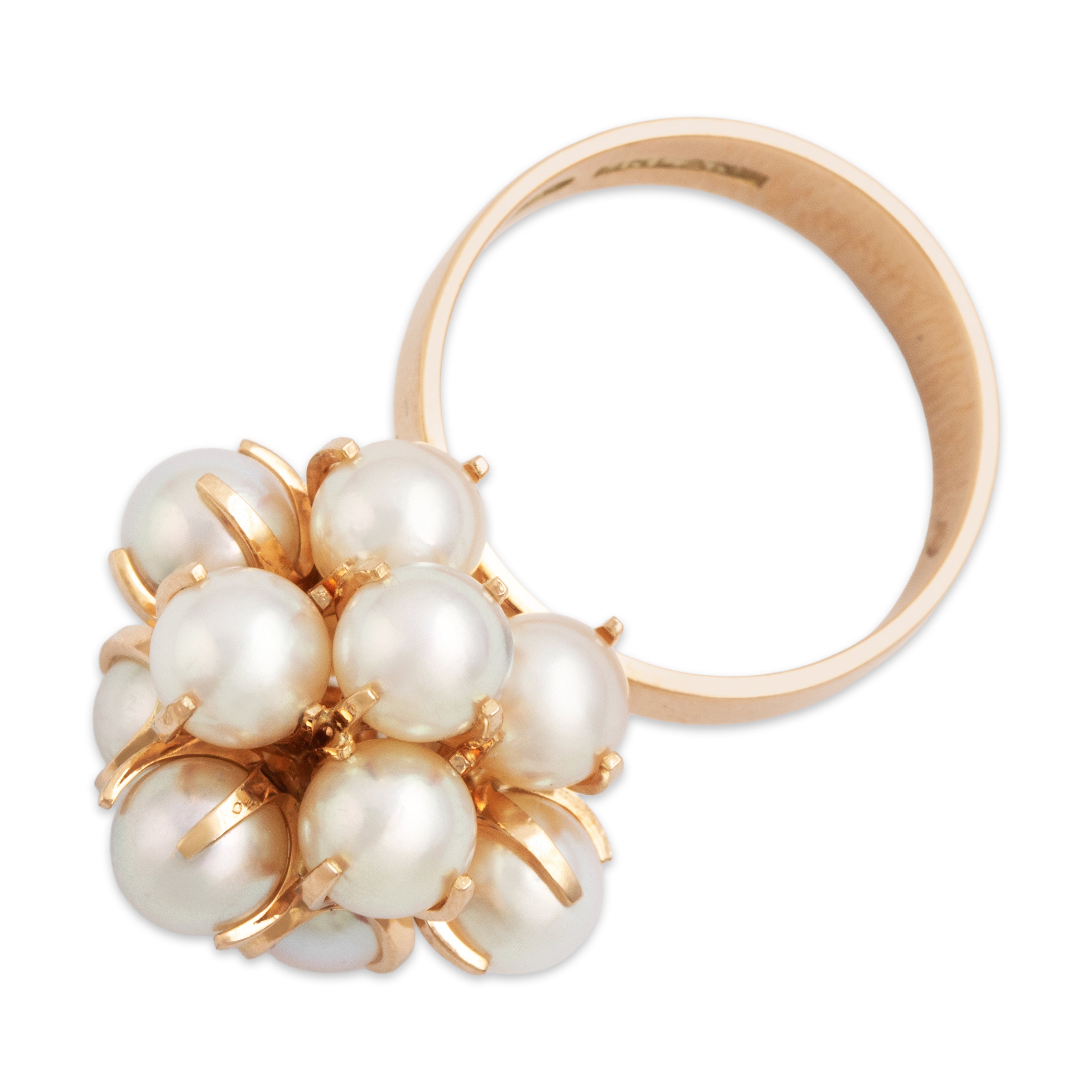 Vintage Finnish 14k Yellow Gold Pearl Wonderful Lustrous Cluster Ring - Overall view