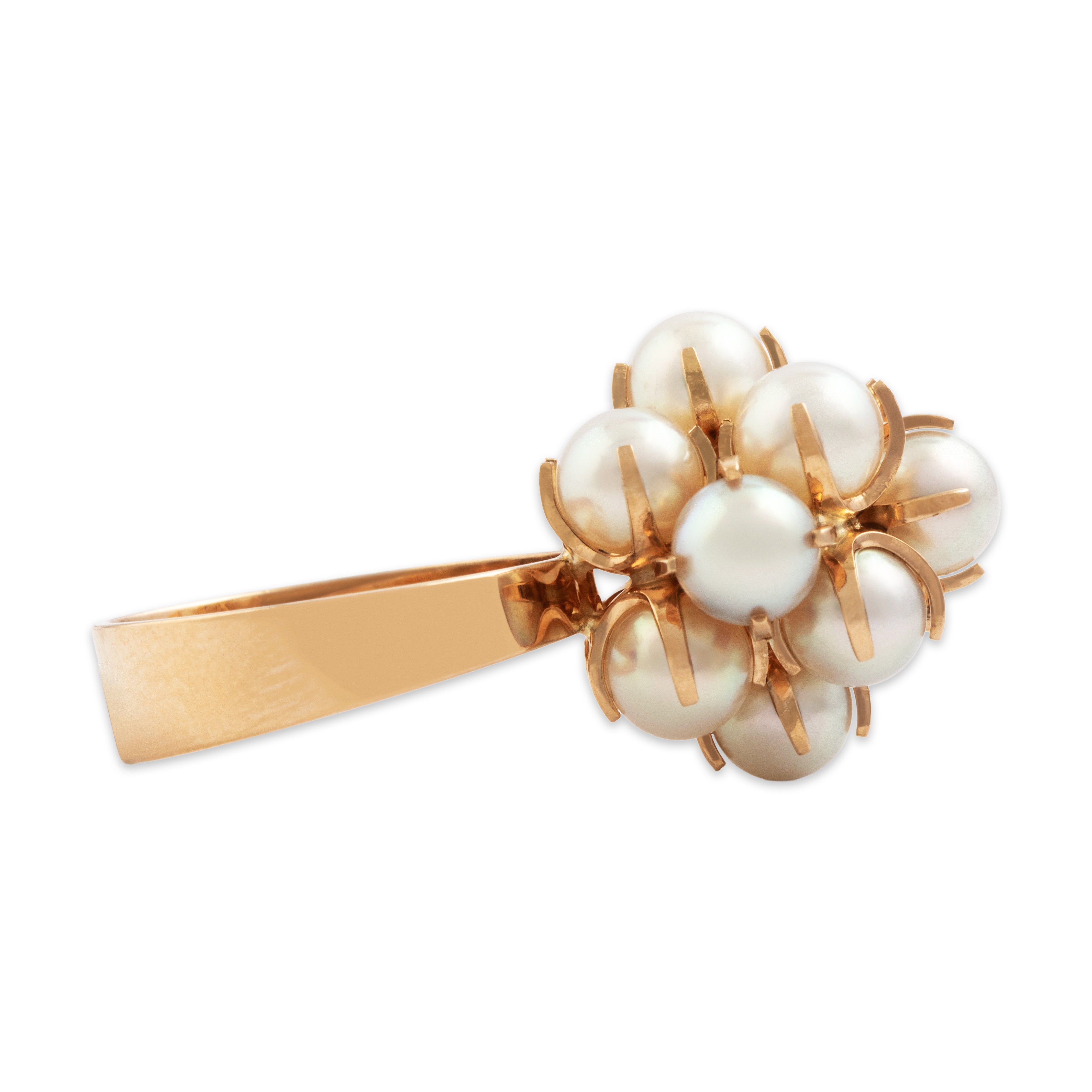 Vintage Finnish 14k Yellow Gold Pearl Wonderful Lustrous Cluster Ring - Side view