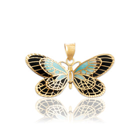 Vintage 14k Yellow Gold Beautiful Colorful Enamel Butterfly Charm / Pendant