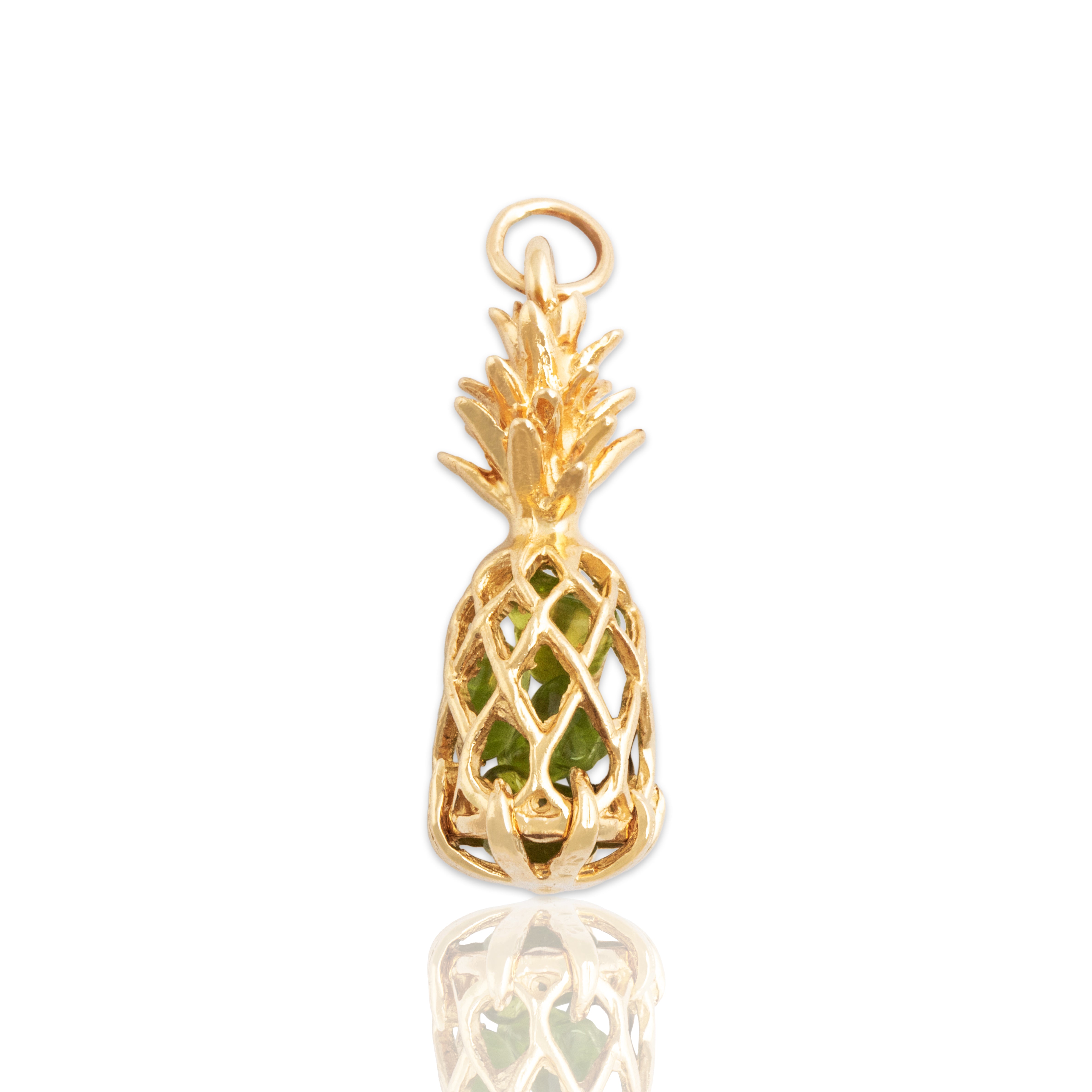 Vintage 14k Yellow Gold Peridot Groovy Pineapple Rattle Charm / Pendant - Close-up view