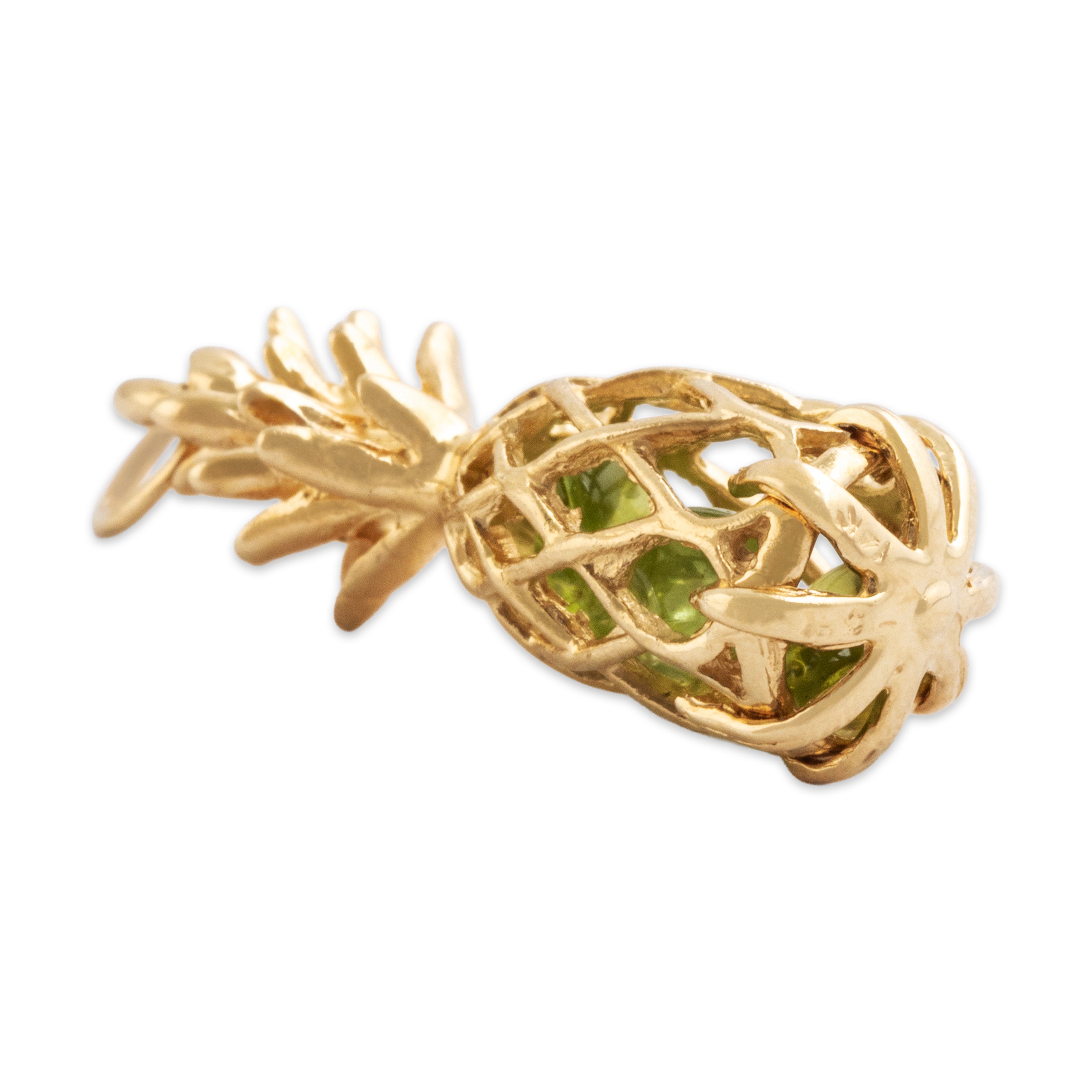 Vintage 14k Yellow Gold Peridot Groovy Pineapple Rattle Charm / Pendant - detail view #2