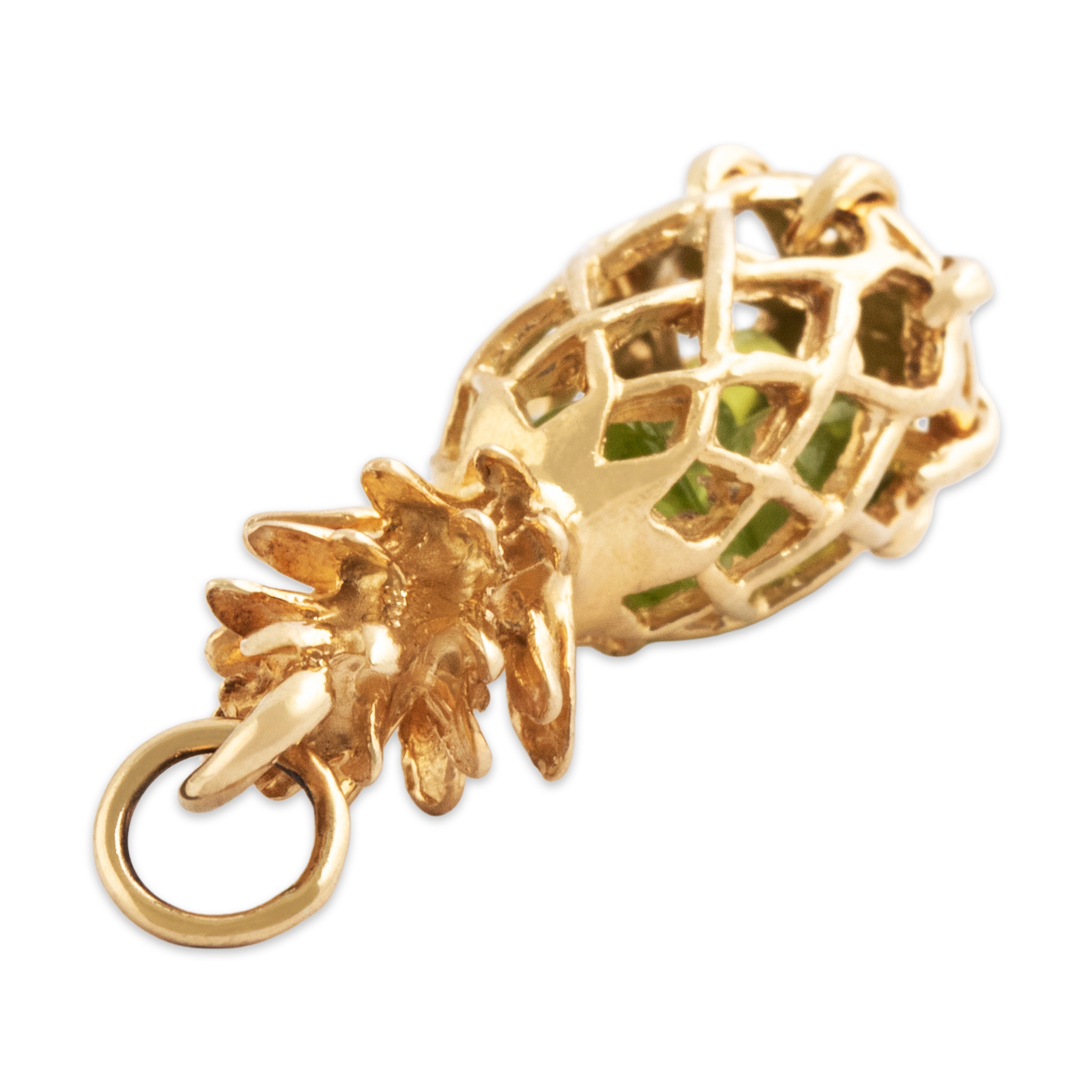 Vintage 14k Yellow Gold Peridot Groovy Pineapple Rattle Charm / Pendant - detail view #1