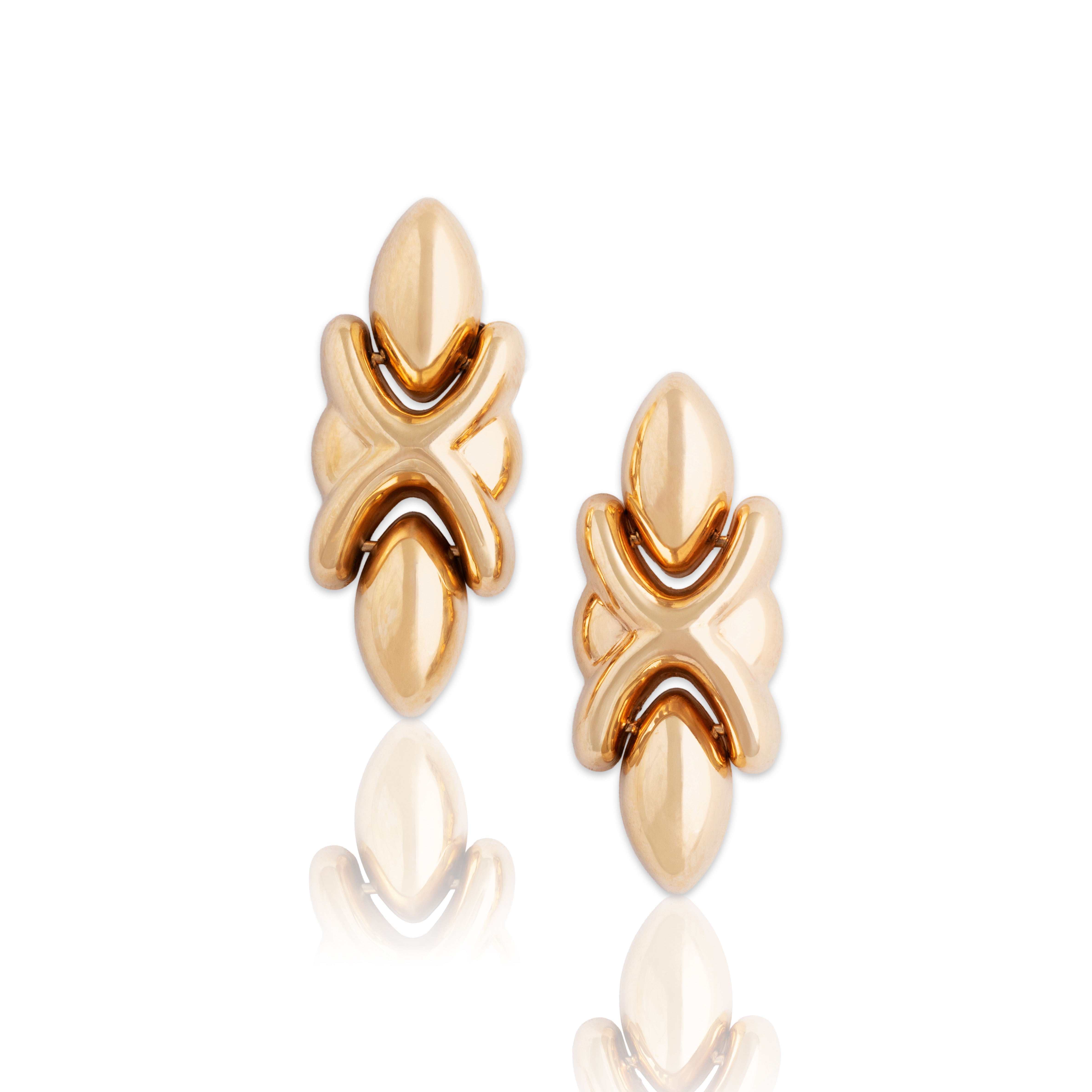 Vintage Italian 14k Yellow Gold Sleek X Link Dangle Earrings