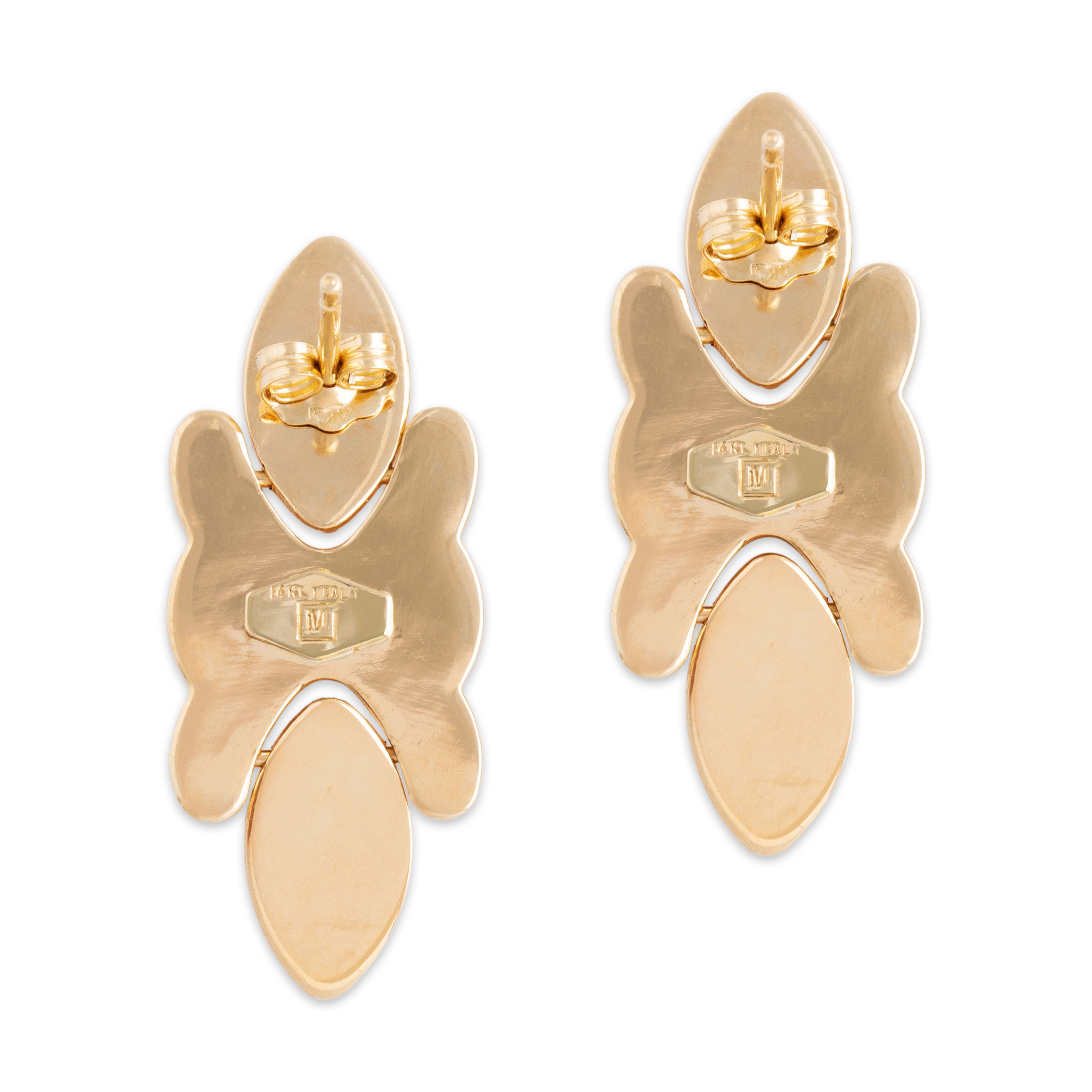 Vintage Italian 14k Yellow Gold Sleek X Link Dangle Earrings - Back view