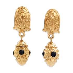 Vintage Heavy 14k Yellow Gold 1.1cttw Sapphire Superb Lantern Dangle Earrings