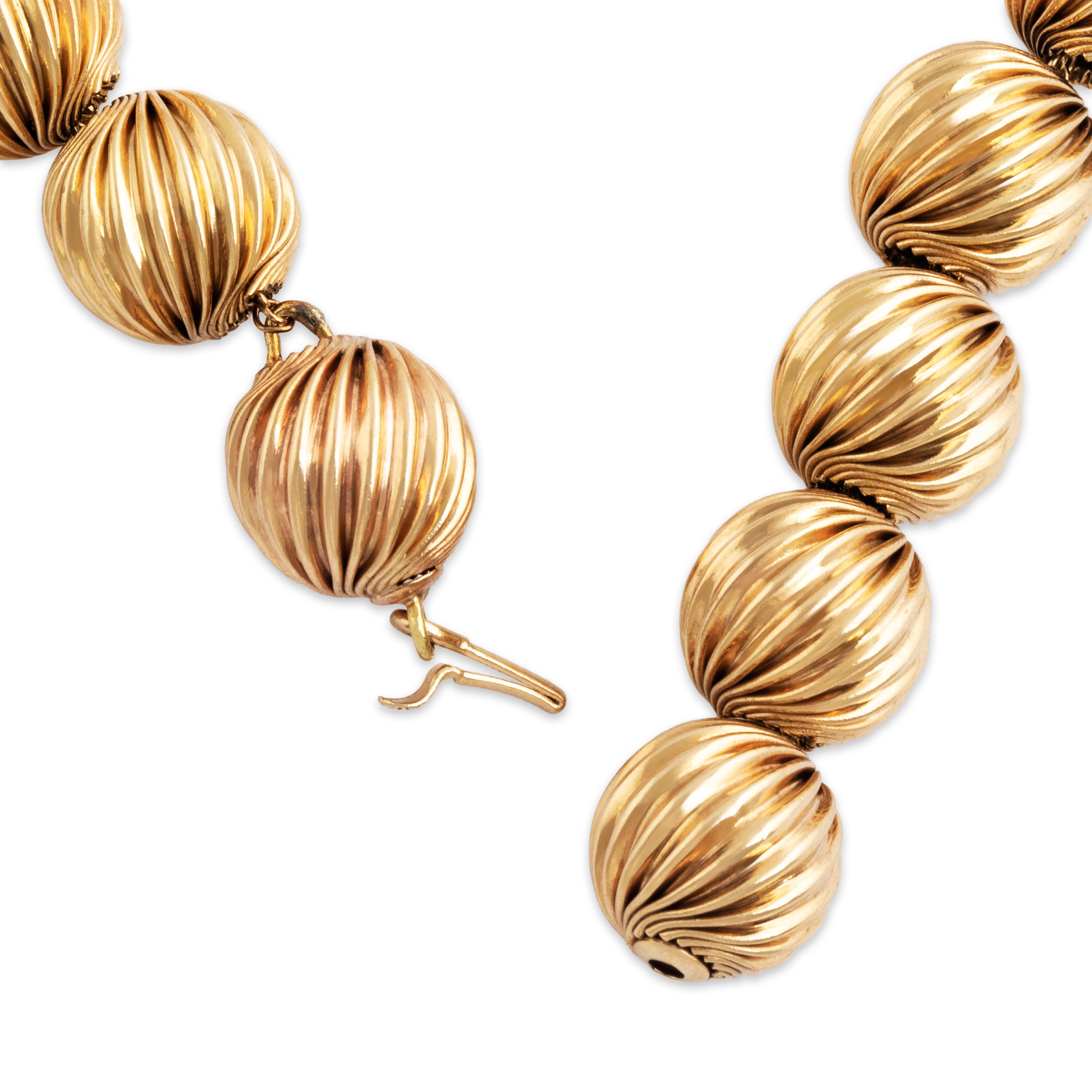 Vintage 14k Yellow Gold Fabulous Swirled Bead Chunky Necklace - detail view #2