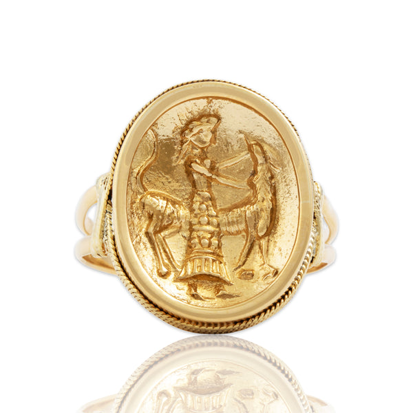 Vintage 18k Yellow Gold Artemis With Hound Ring 6.50