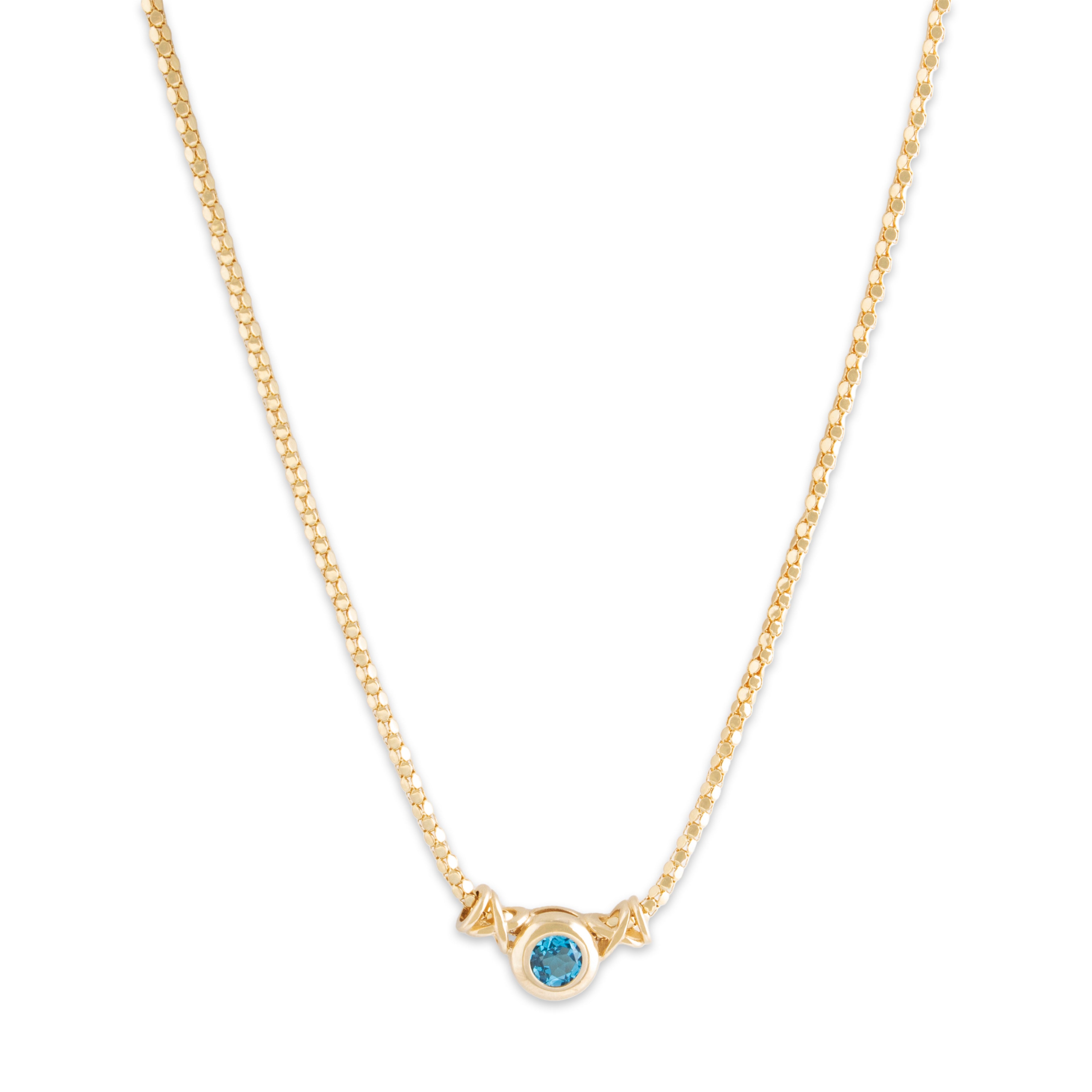 Vintage 14k Yellow Gold Blue Topaz Rounded Box Chain Necklace - detail view #1