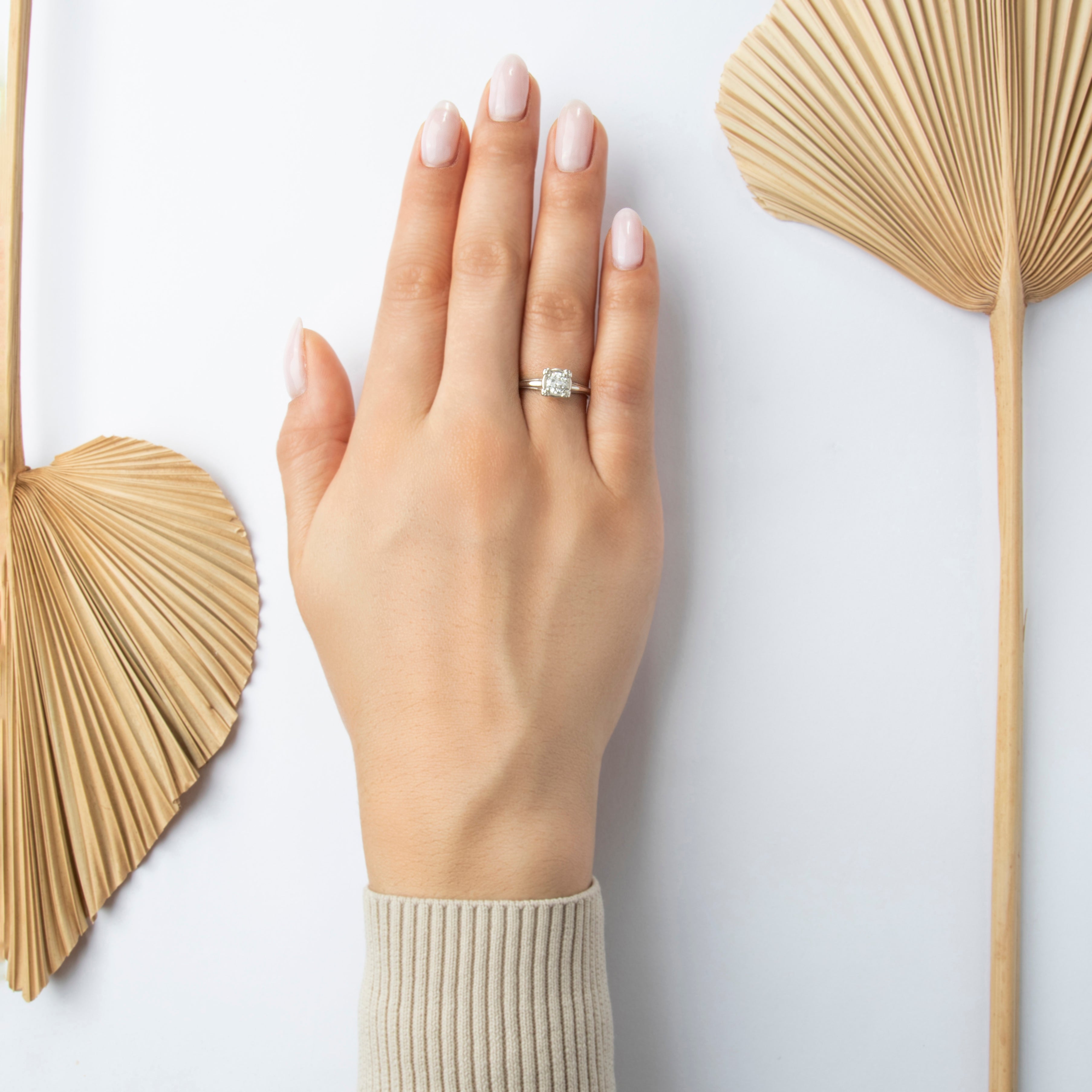 Vintage 14k White Gold .49ct Old European Cut Diamond Striking Solitaire Ring - On model view